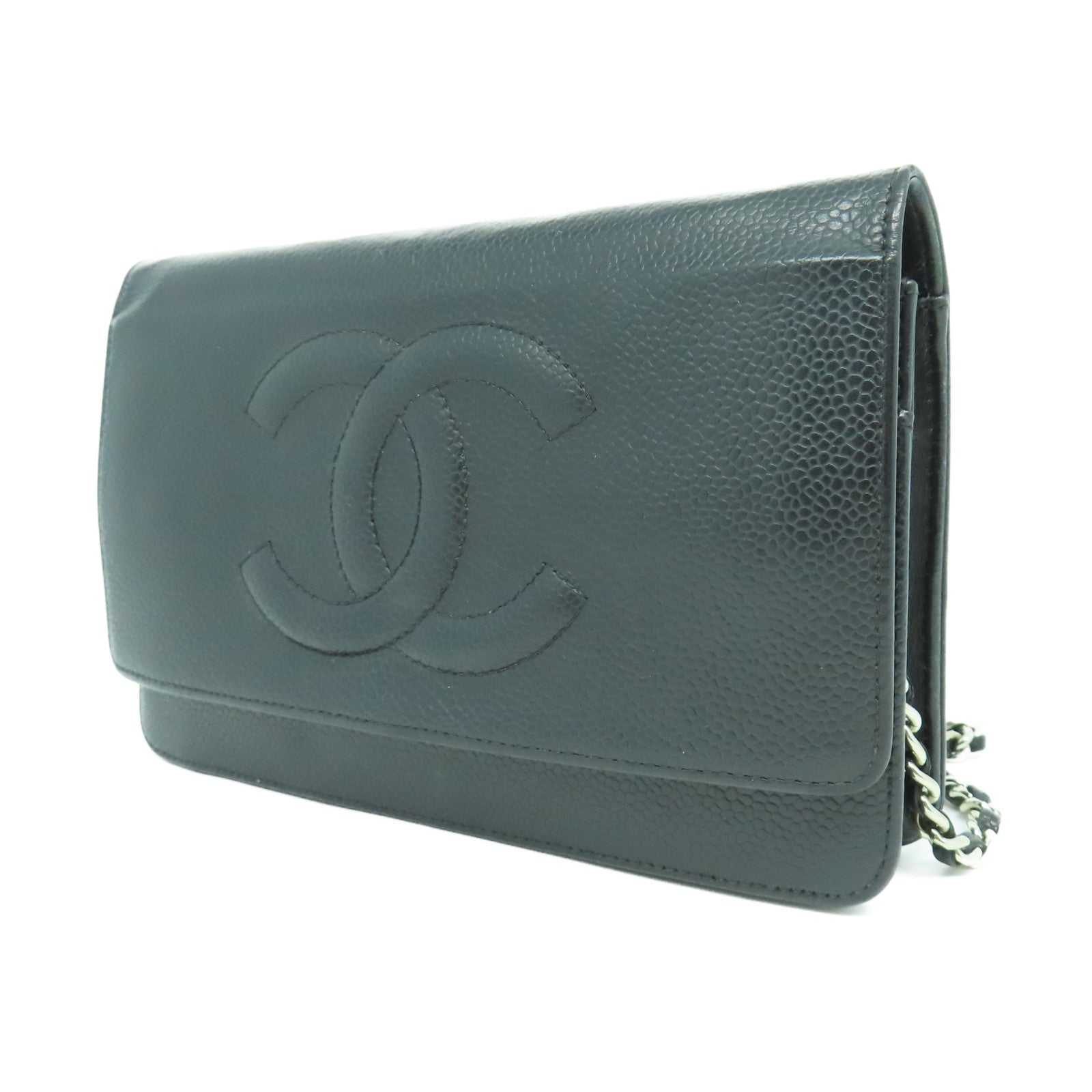 CHANEL 【激減優惠】菱格Caviar皮革Woc銀扣鏈帶肩背袋黑色