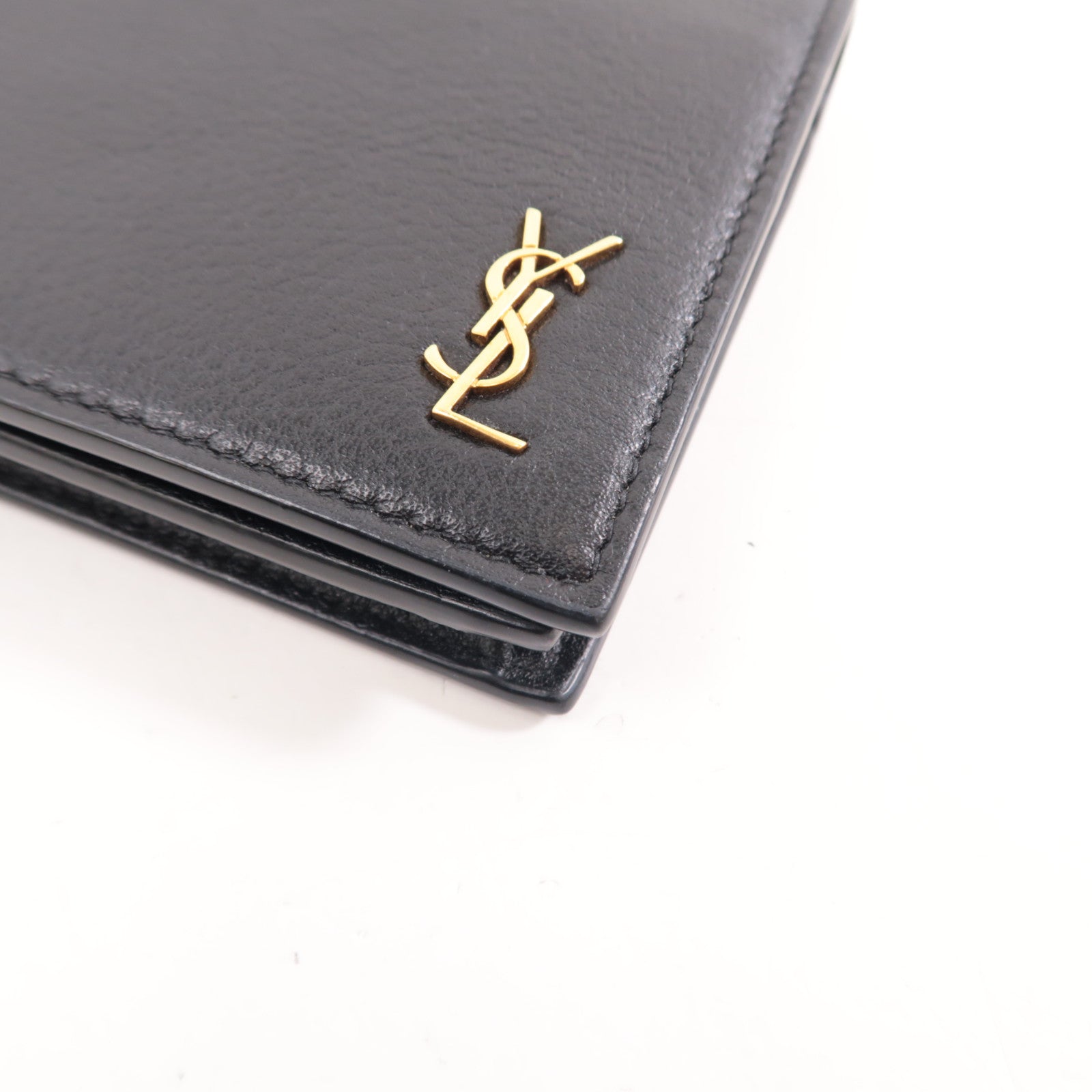 YVES SAINT LAURENT 牛皮皮革Tiny Long Wallet金扣長錢包黑色