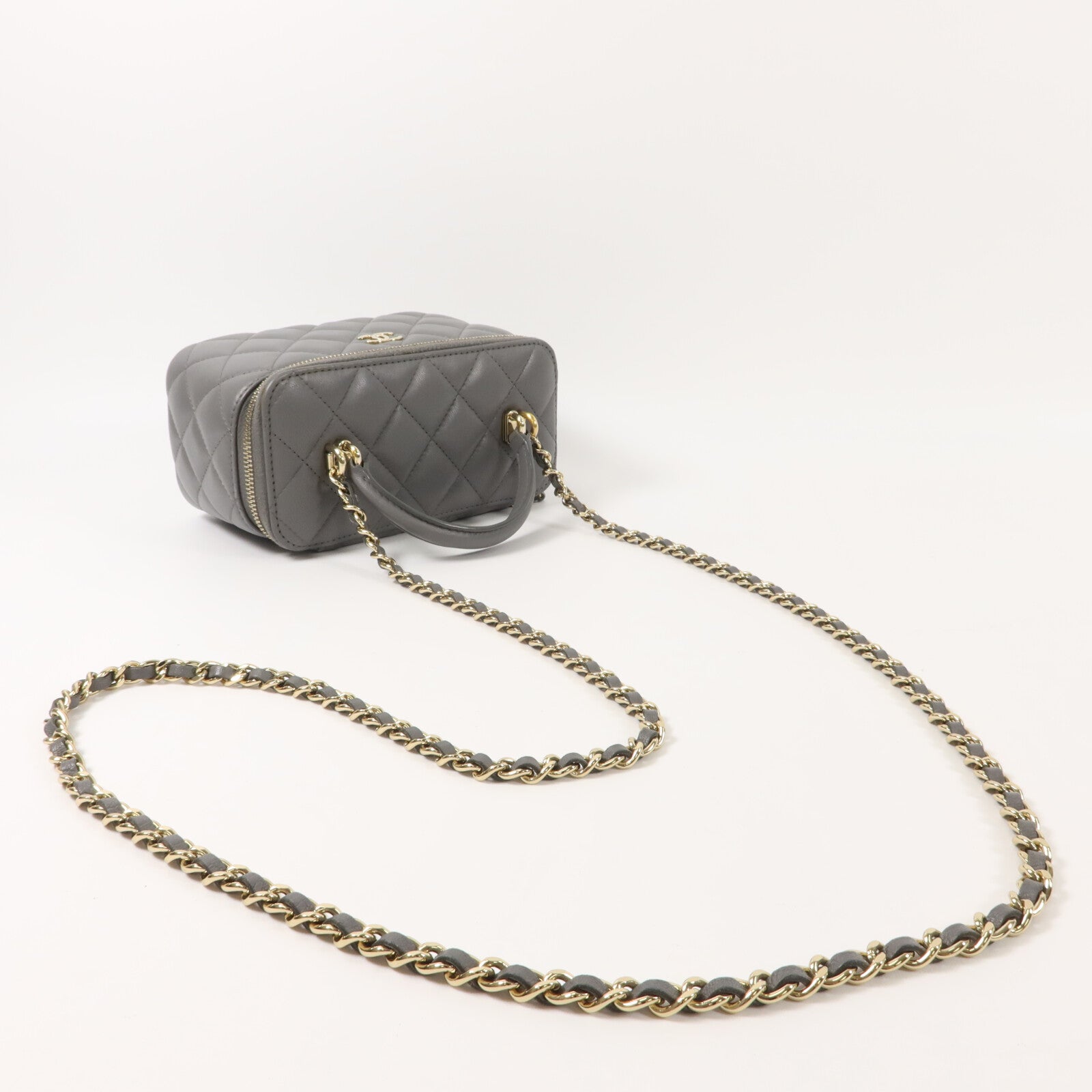 CHANEL 羊皮皮革Vanity Bag鏈帶手挽肩背兩用袋