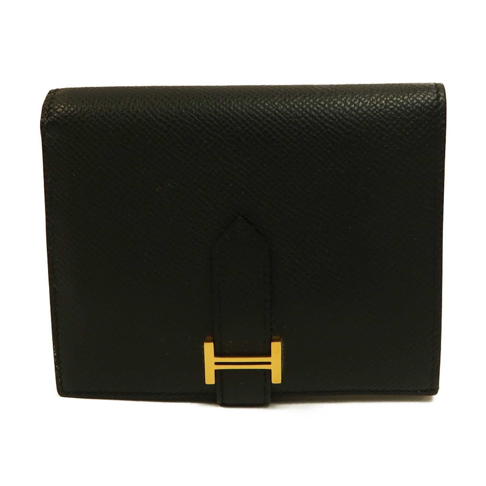 HERMES Epsom皮革Bearn Compact Wallet金扣錢包黑色