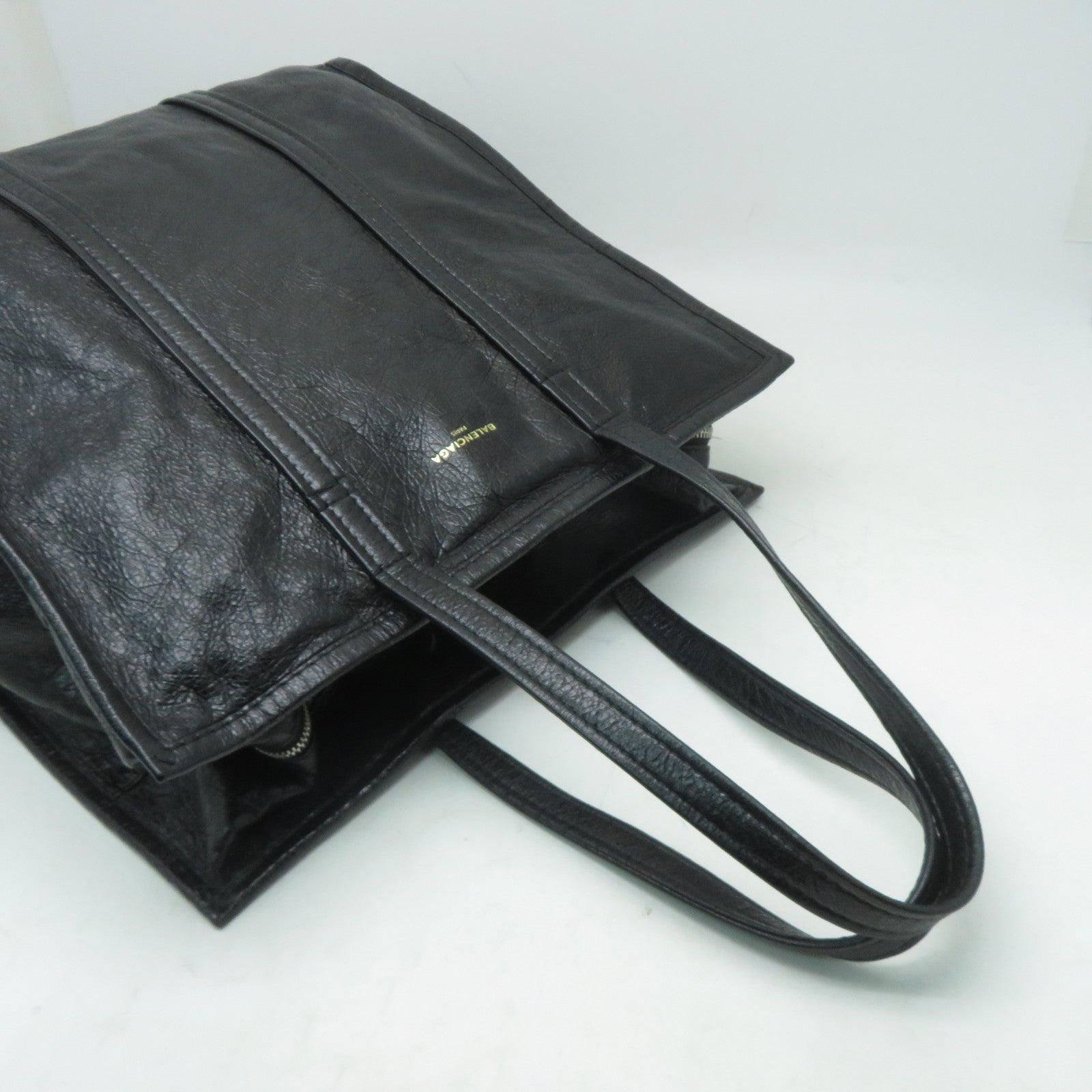 BALENCIAGA 【激減優惠】牛皮皮革Bazar Shopper Bag銀扣肩背袋黑色