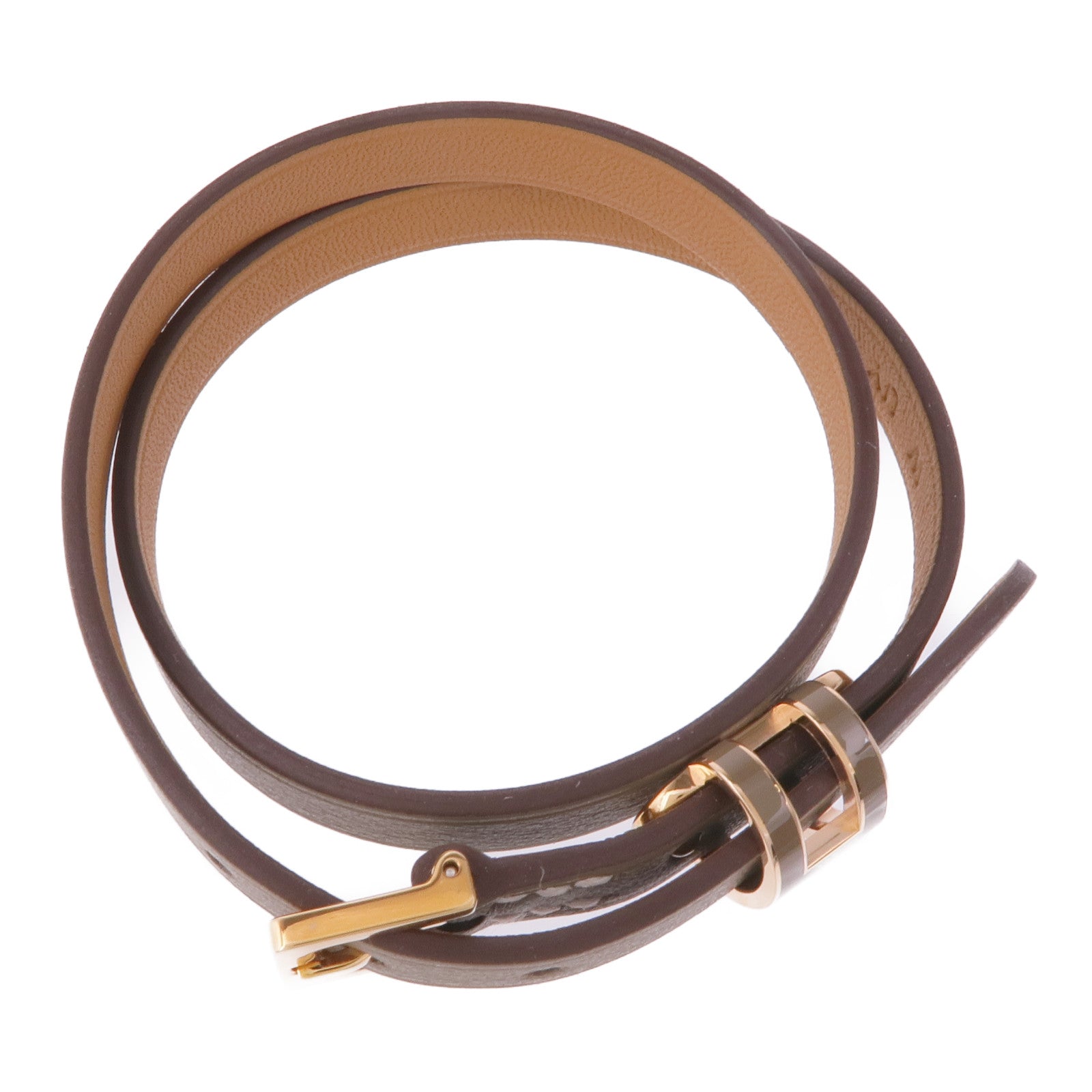 HERMES 皮革Pop H Double Tour Bracelet金扣手帶Etoupe