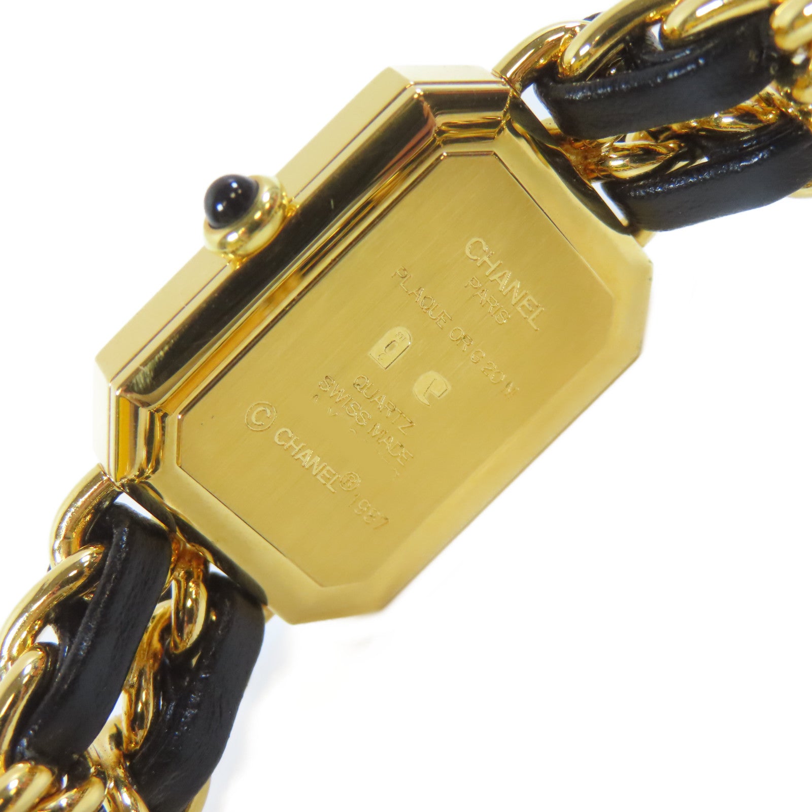 CHANEL Premiere L鍍金/皮革手錶自動機芯黑色#16.25cm