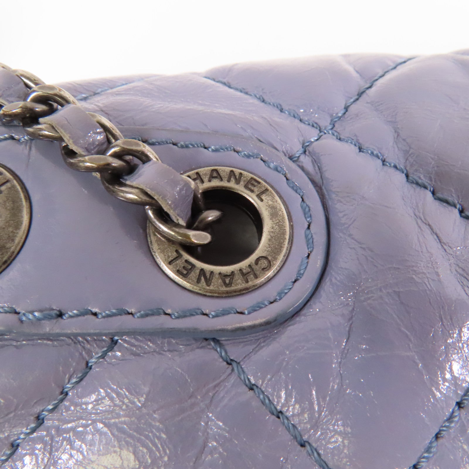 CHANEL 【激減優惠】菱格皮革Chain Shoulder銀扣鏈帶肩背袋灰色