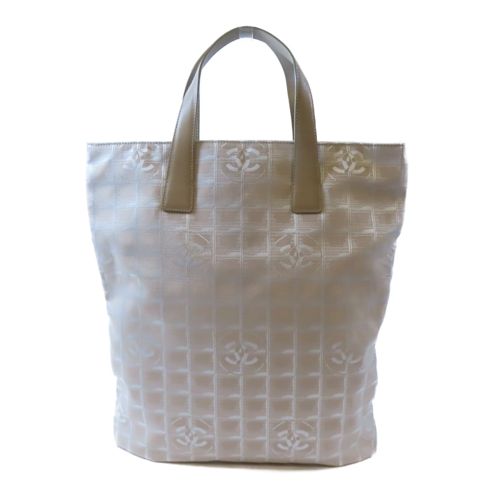 CHANEL 尼龍New Travel Line Tote Bag銀扣手挽袋淺褐色