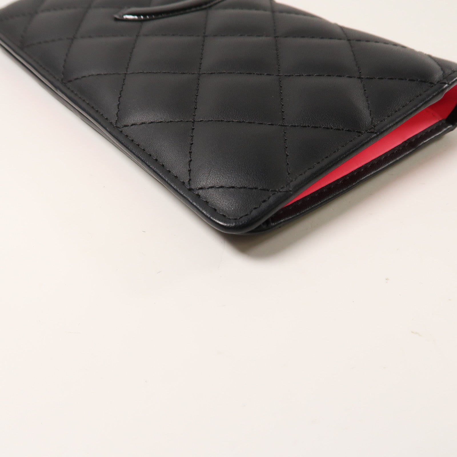 CHANEL 菱格牛皮皮革Cambon Line Fold Wallet銀扣折疊錢包黑色