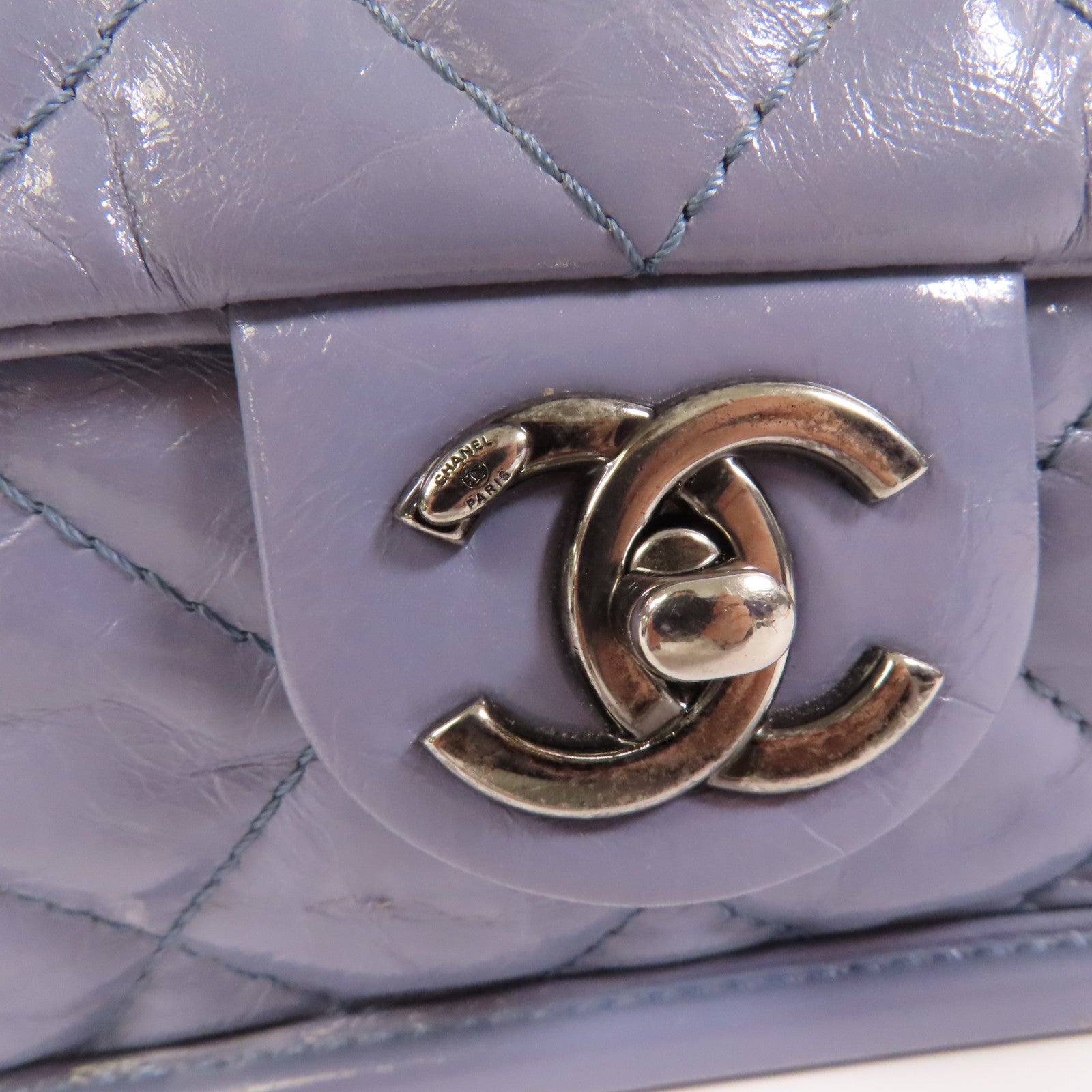 CHANEL 【激減優惠】菱格皮革Chain Shoulder銀扣鏈帶肩背袋灰色