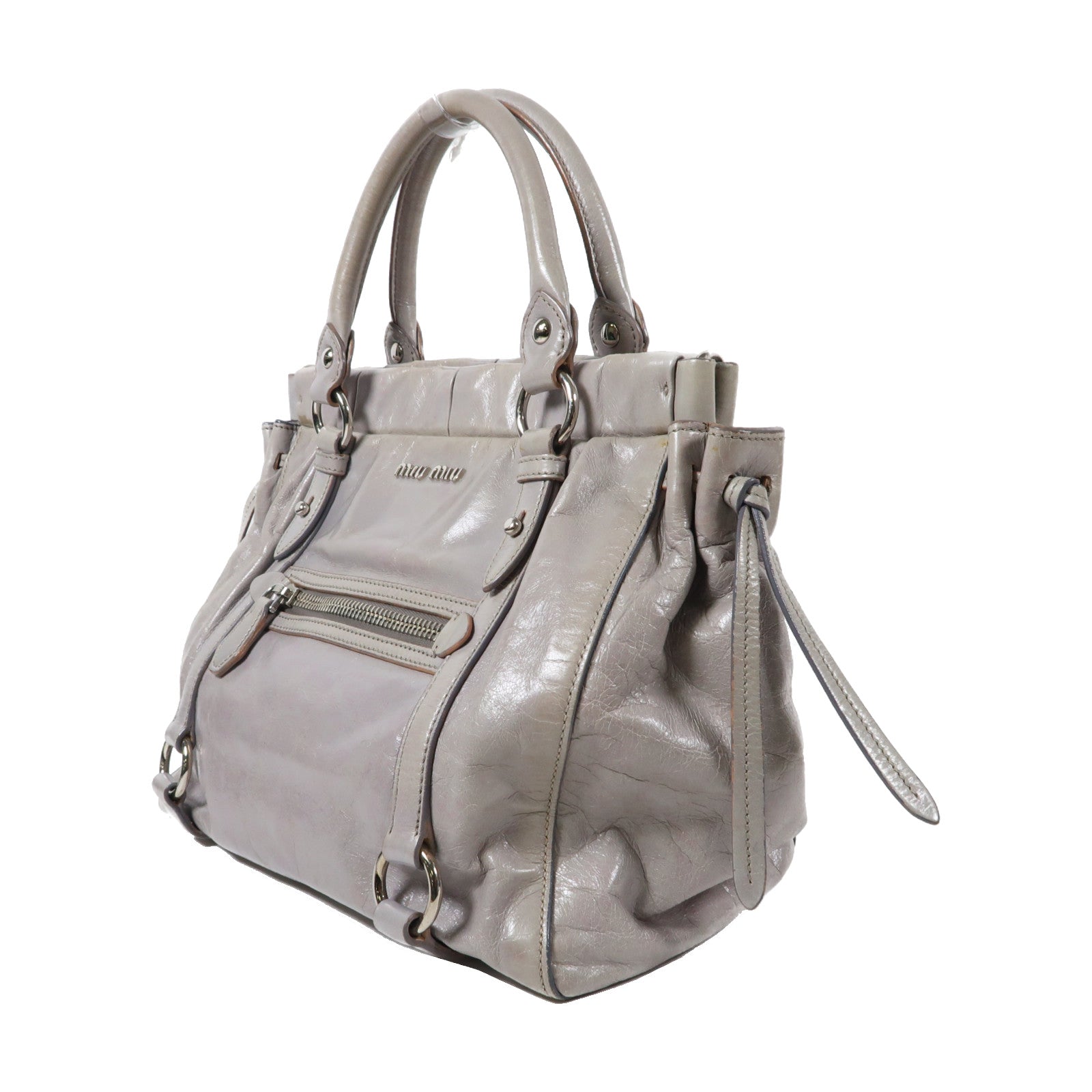 Miu Miu 牛皮皮革2 Way Shoulder Bag銀扣手挽肩背兩用袋灰色