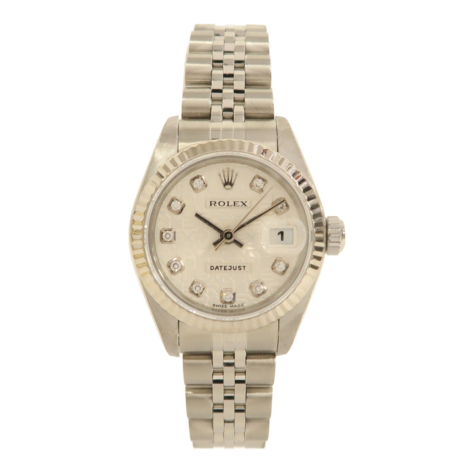ROLEX Datejust 18K白金/不鏽鋼/鑽石手錶自動機芯銀色