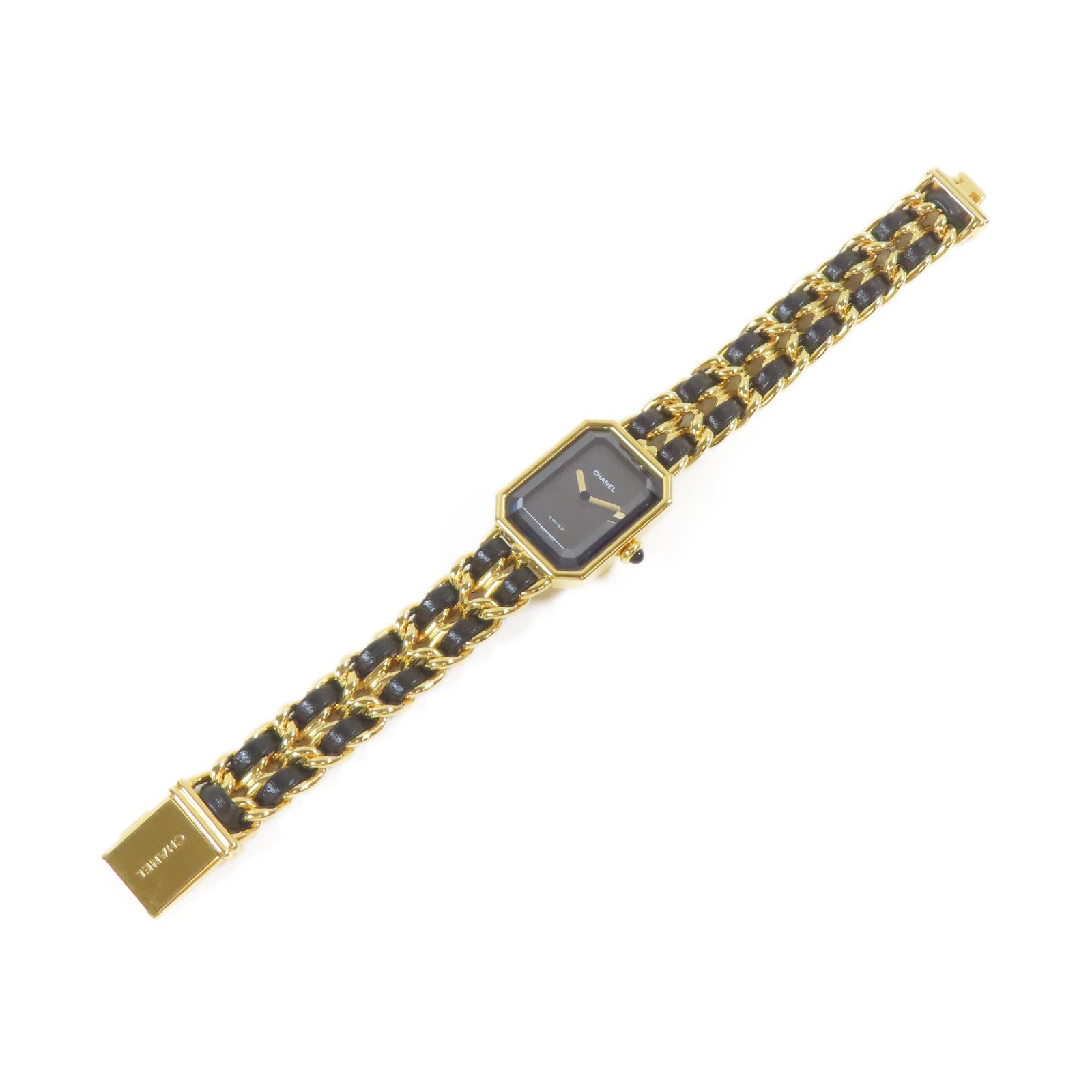 CHANEL Premiere L鍍金/皮革手錶自動機芯黑色#16.25cm