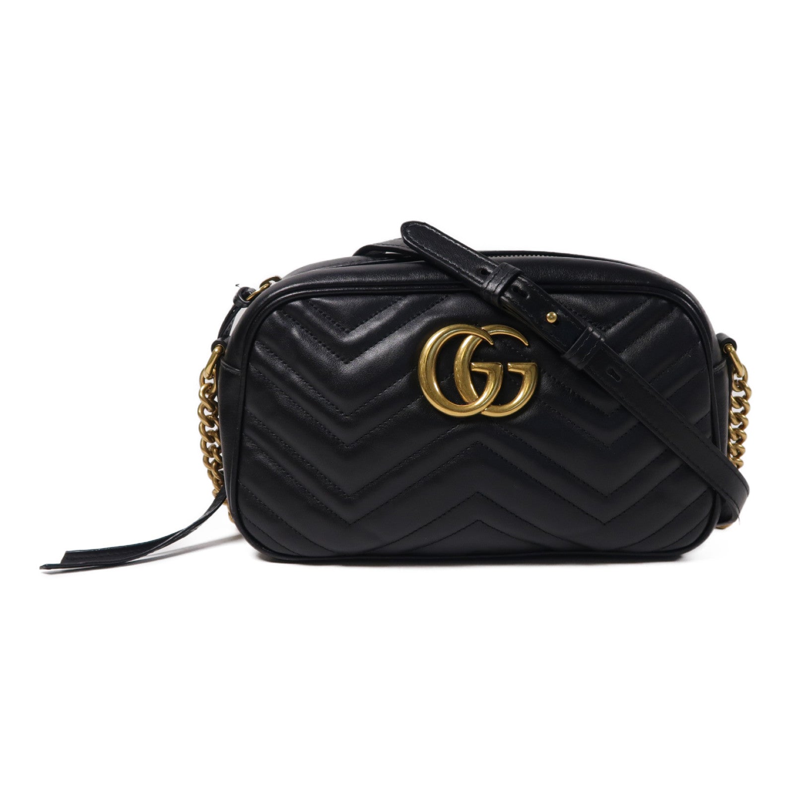 GUCCI 牛皮皮革GG Marmont Chain Shoulder Bag金扣肩背袋黑色