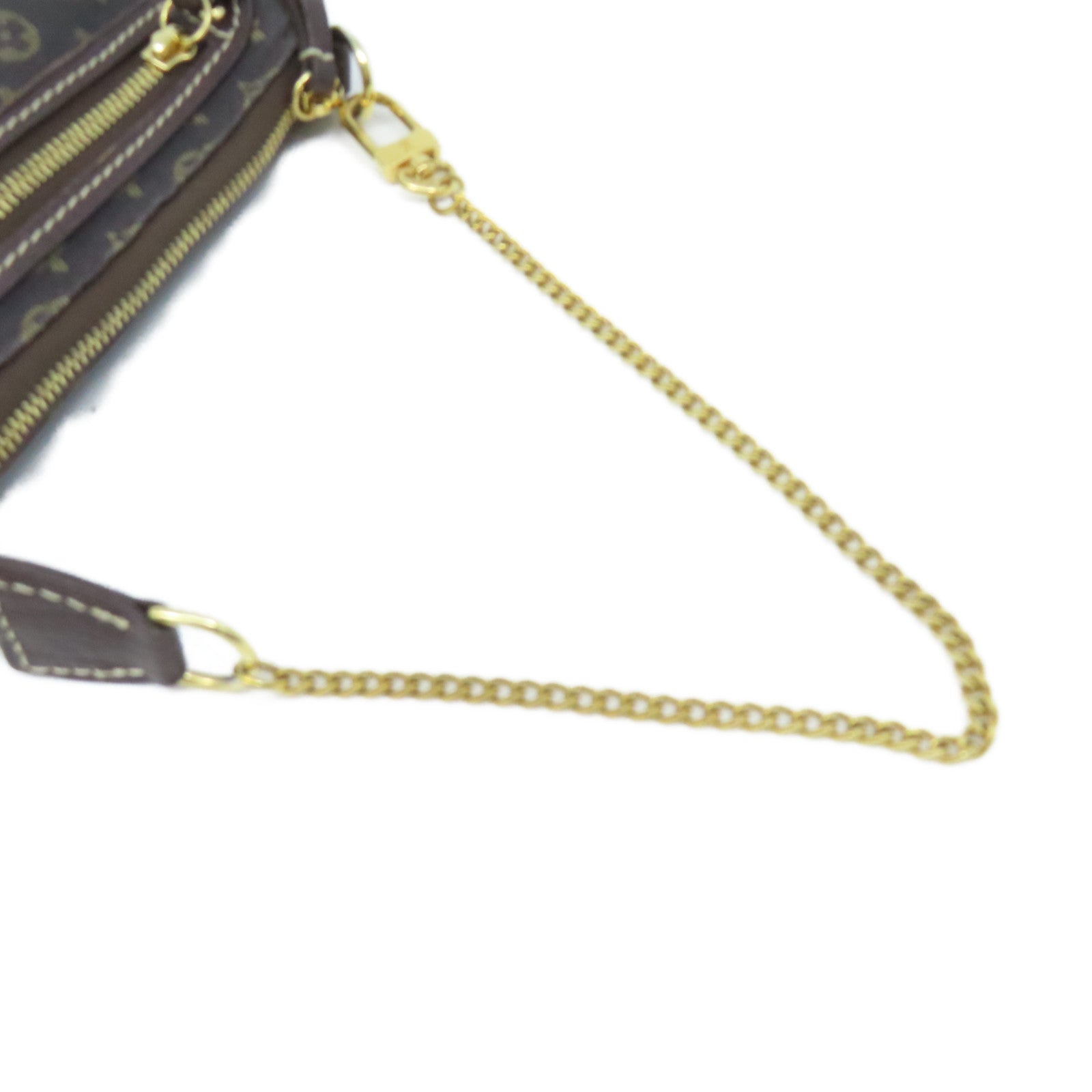 LOUIS VUITTON 【激減優惠】Monogram Mini Lin Pochette Accessoires金扣鏈帶肩帶袋啡色