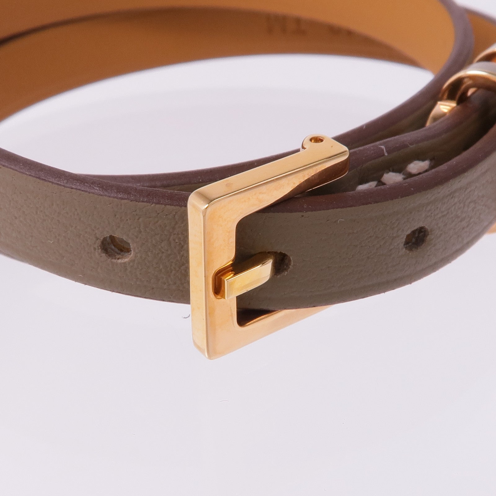 HERMES 皮革Pop H Double Tour Bracelet金扣手帶Etoupe