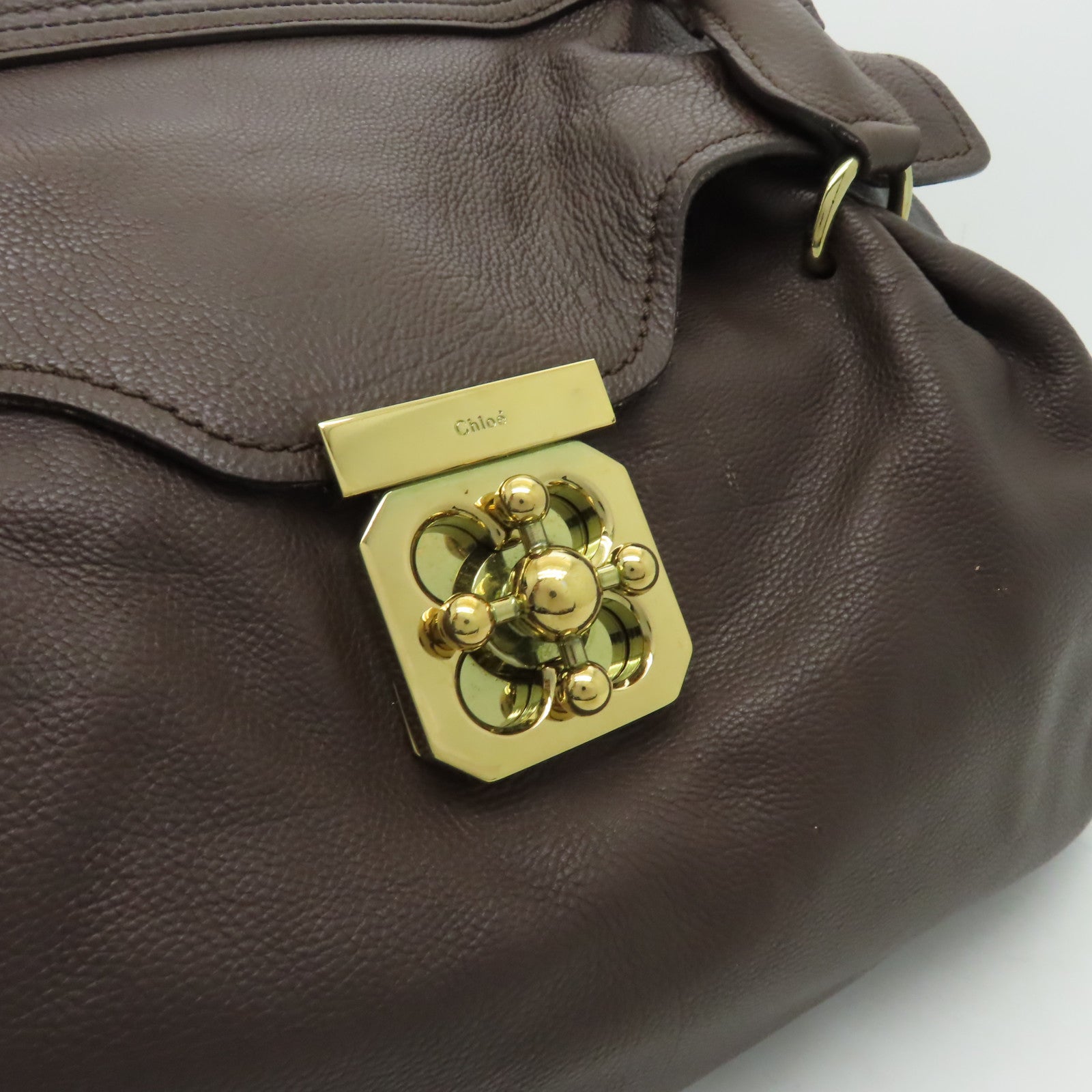 Chloe 【清倉大減價】牛皮皮革Shoulder Bag金扣肩背袋啡色