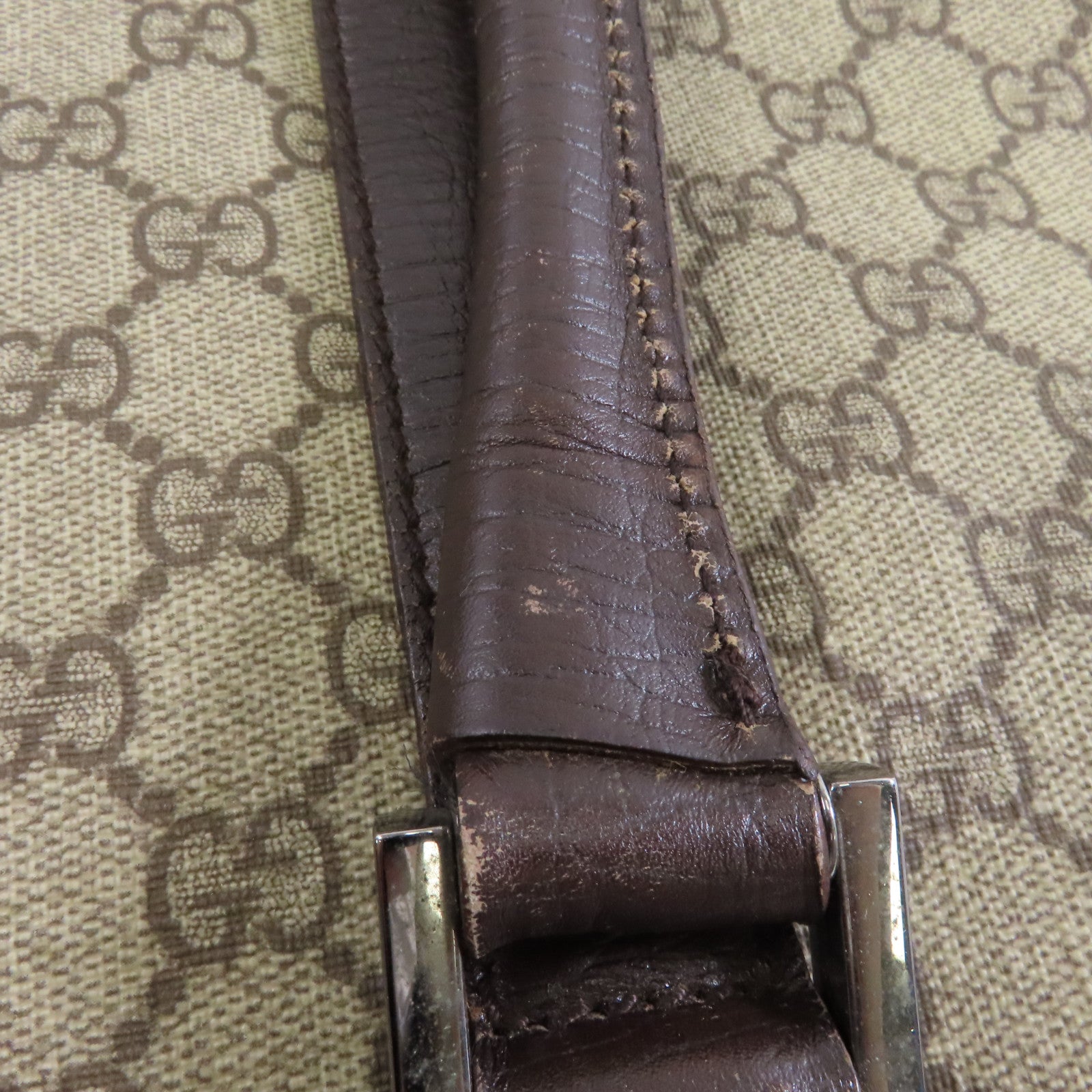 GUCCI 塗層帆布Tote Bag銀扣手挽袋棕色