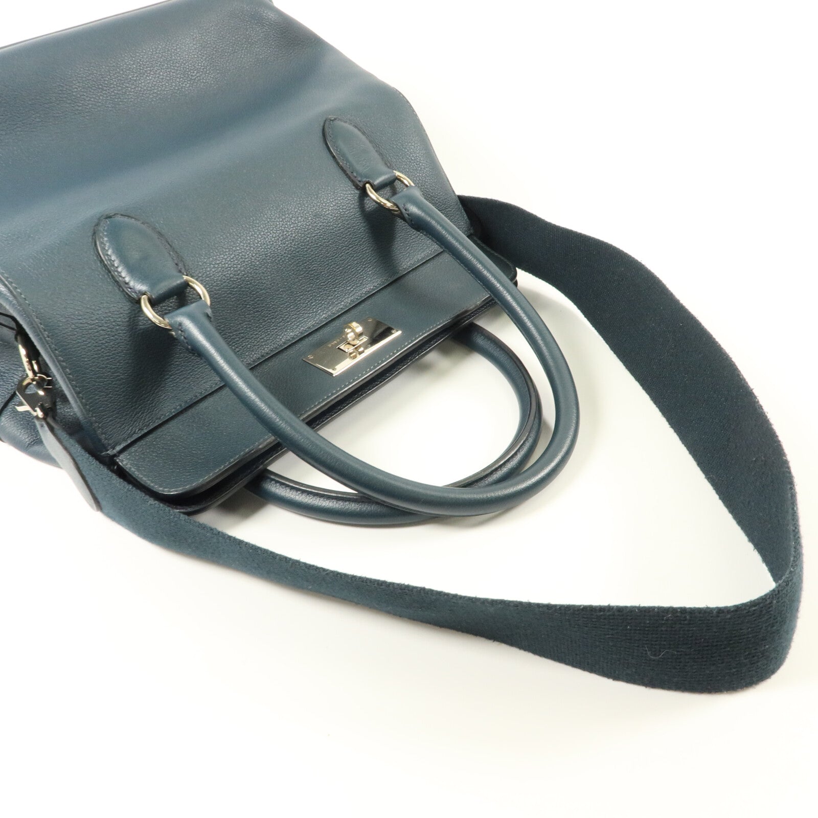 HERMES Evercolor皮革Toolbox 26手挽肩背兩用袋Bleu Ocean
