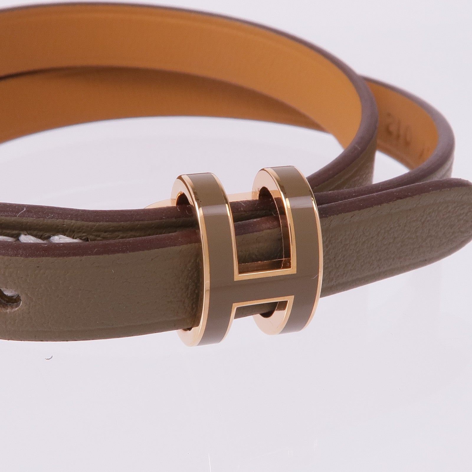 HERMES 皮革Pop H Double Tour Bracelet金扣手帶Etoupe