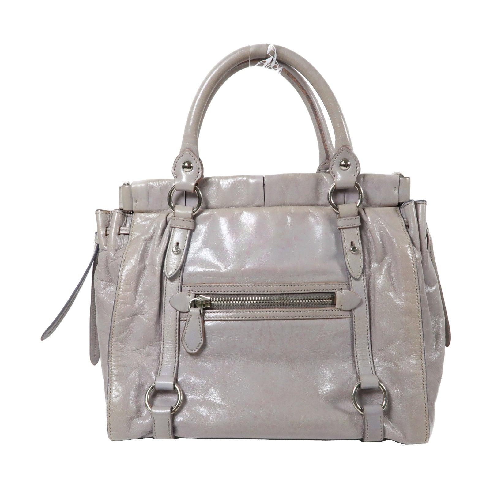Miu Miu 牛皮皮革2 Way Shoulder Bag銀扣手挽肩背兩用袋灰色