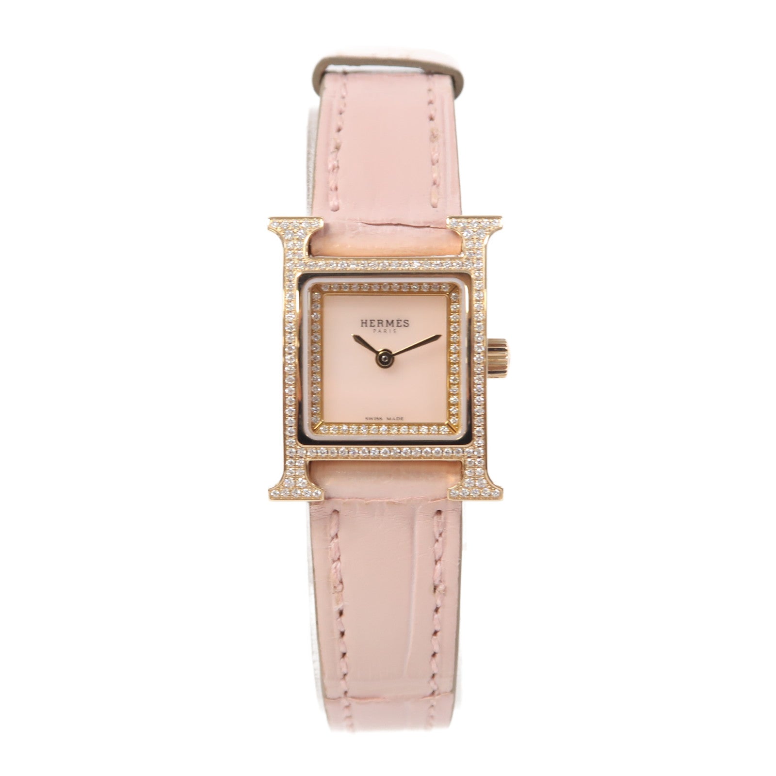 HERMES Heure H Mini Model 21mm不鏽鋼/皮革帶手錶石英機芯粉紅色