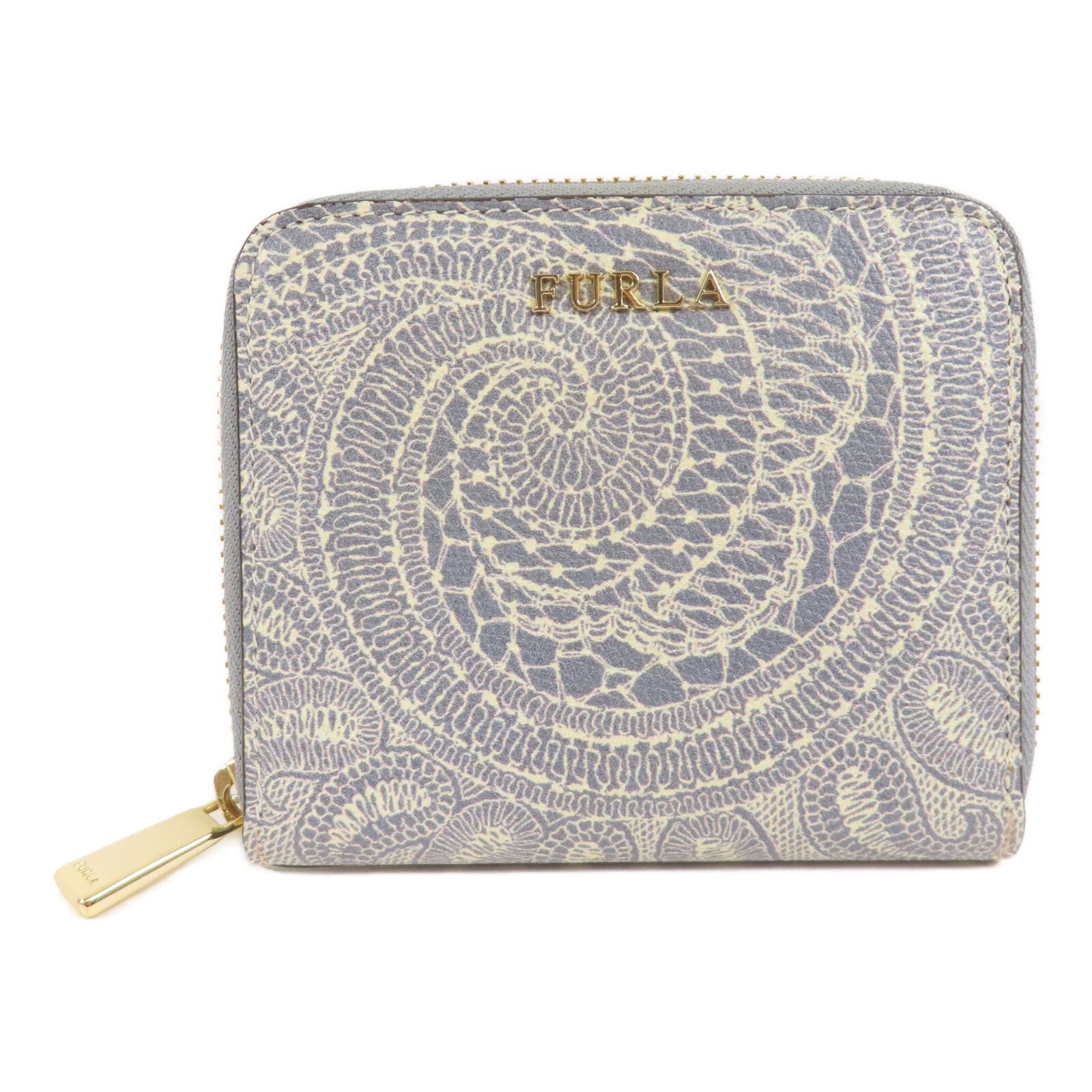 Furla 牛皮皮革Small Round Wallet金扣拉鏈短錢包