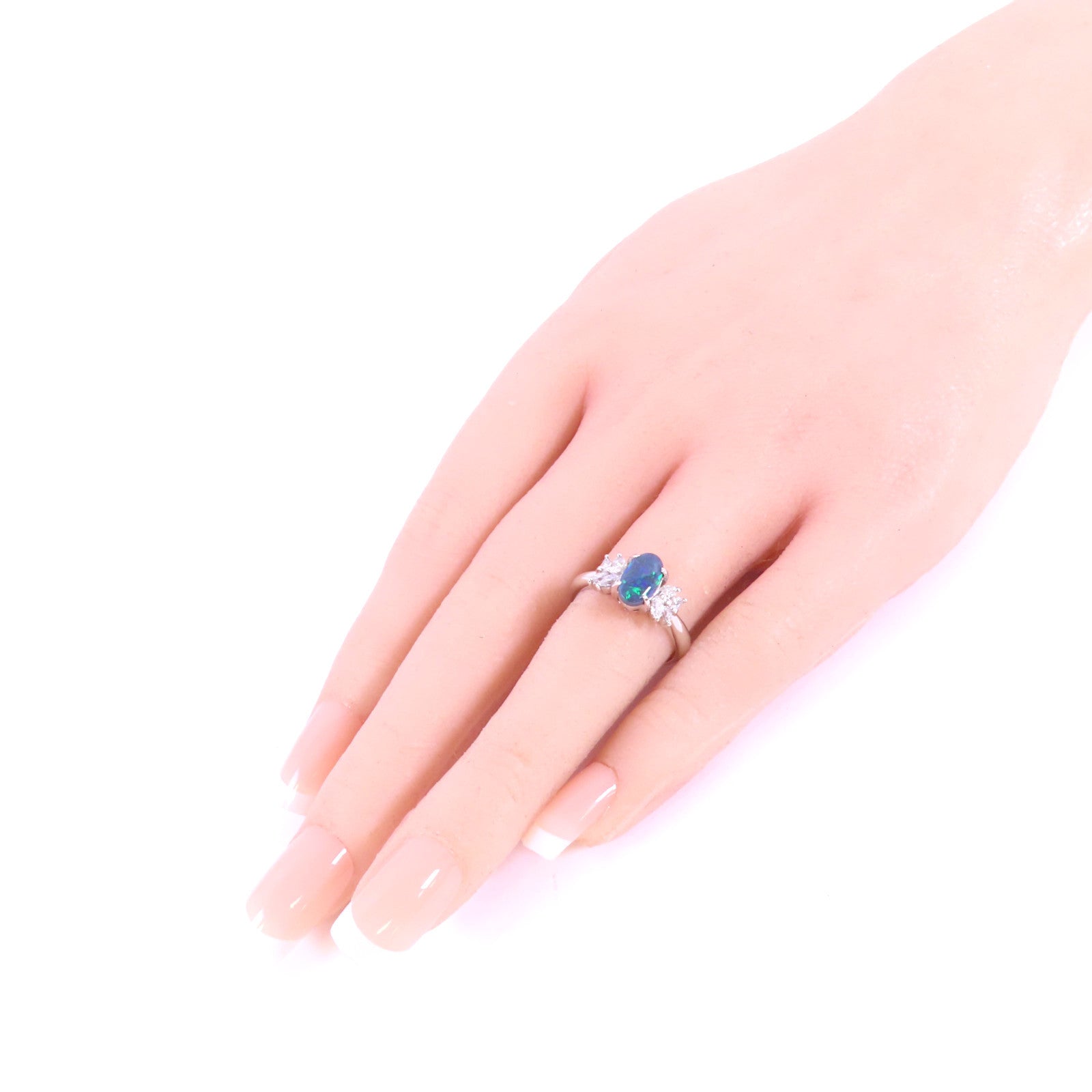 JEWELRY PT900鉑金/黑蛋白石/鑽石Black Opal Diamond Ring戒指US#5.75