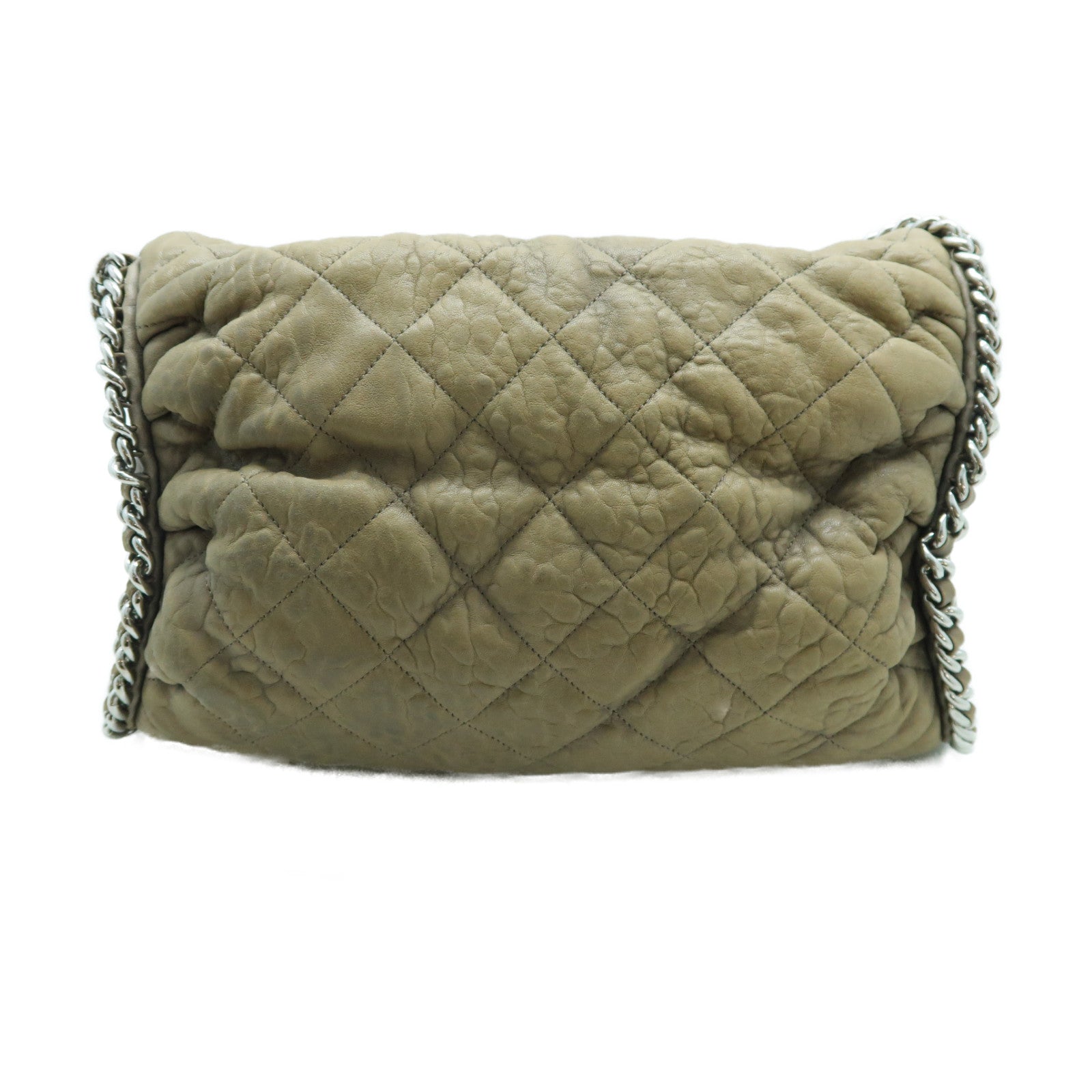 CHANEL 牛皮皮革Chain Shoulder Bag銀扣鏈帶肩背袋啡色