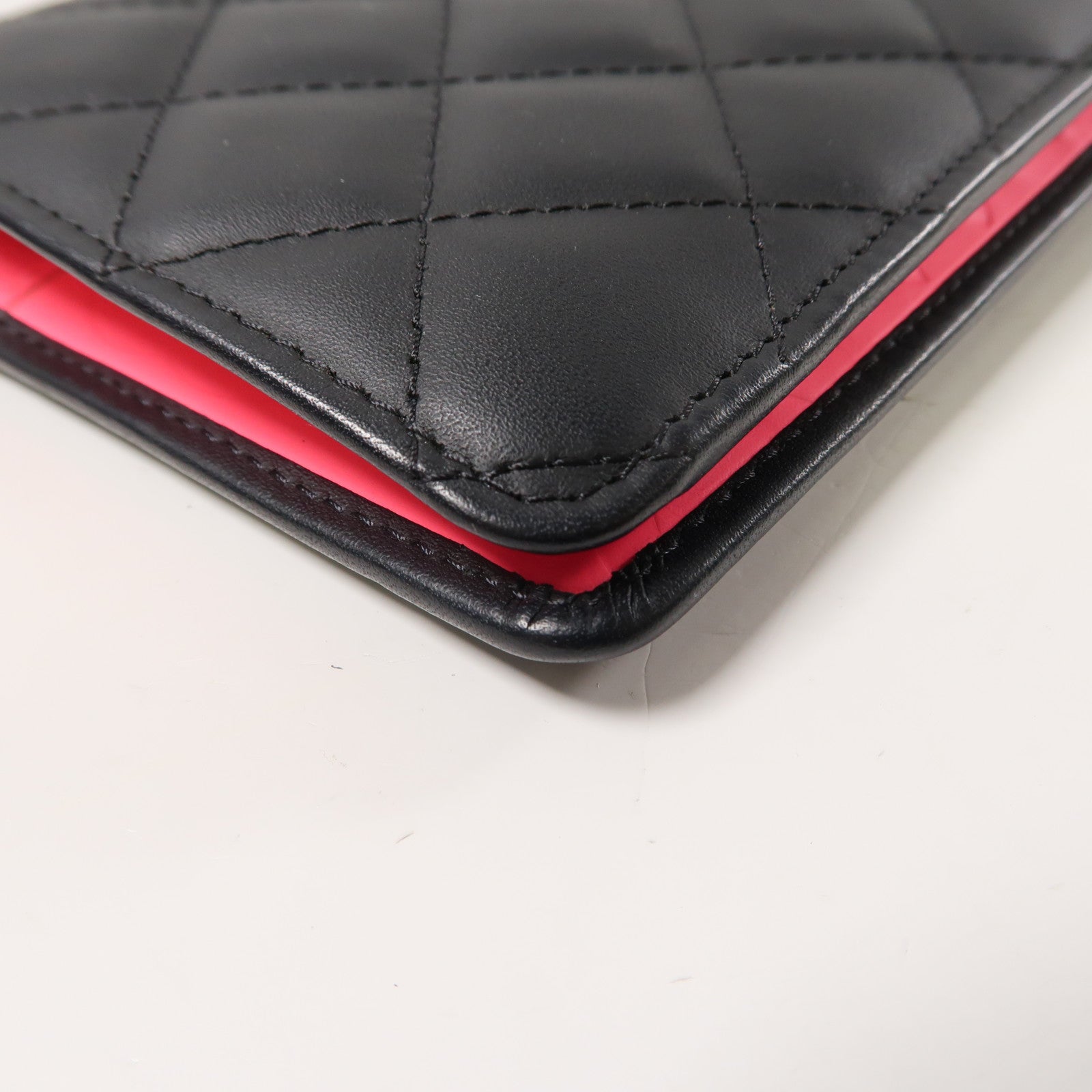 CHANEL 菱格牛皮皮革Cambon Line Fold Wallet銀扣折疊錢包黑色