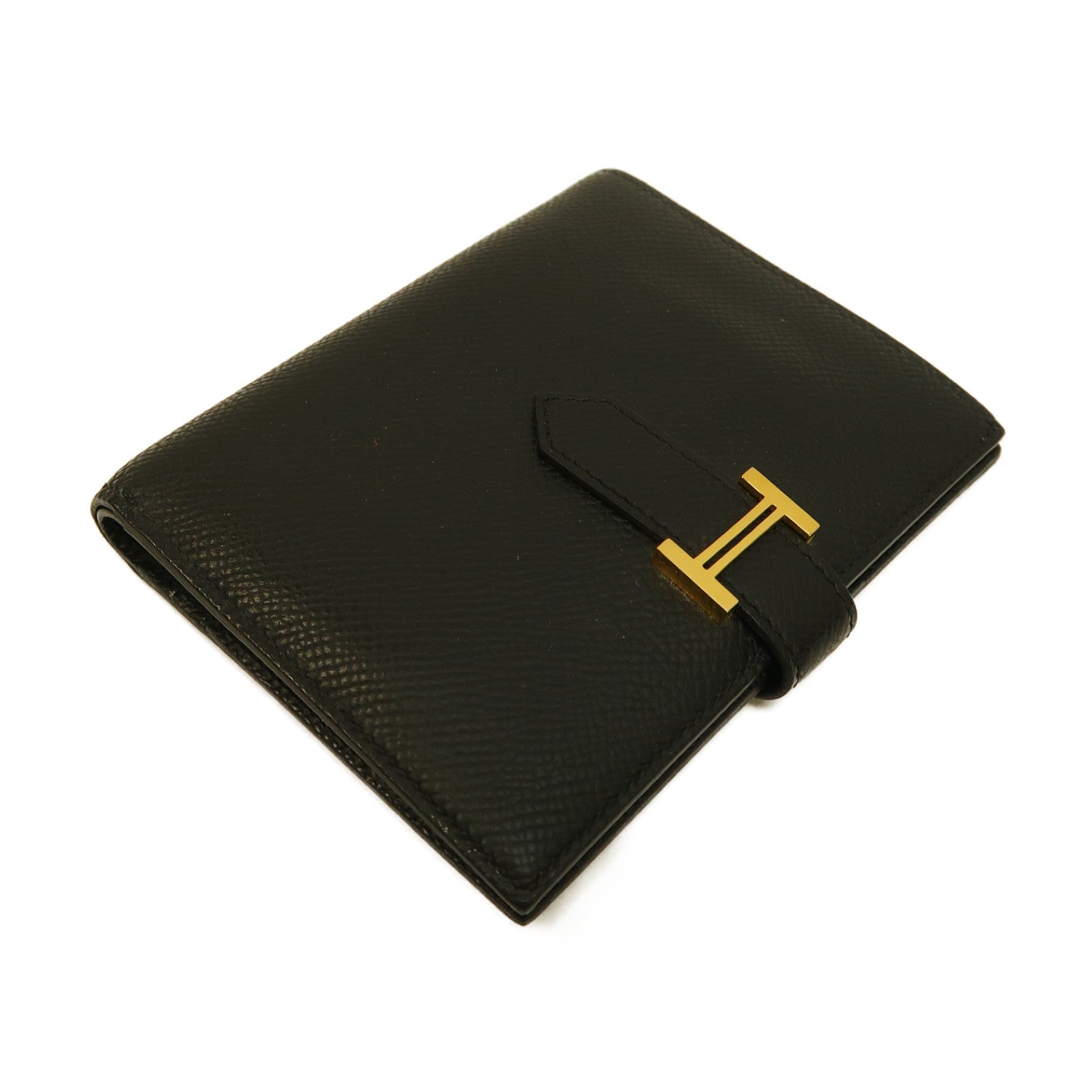 HERMES Epsom皮革Bearn Compact Wallet金扣錢包黑色