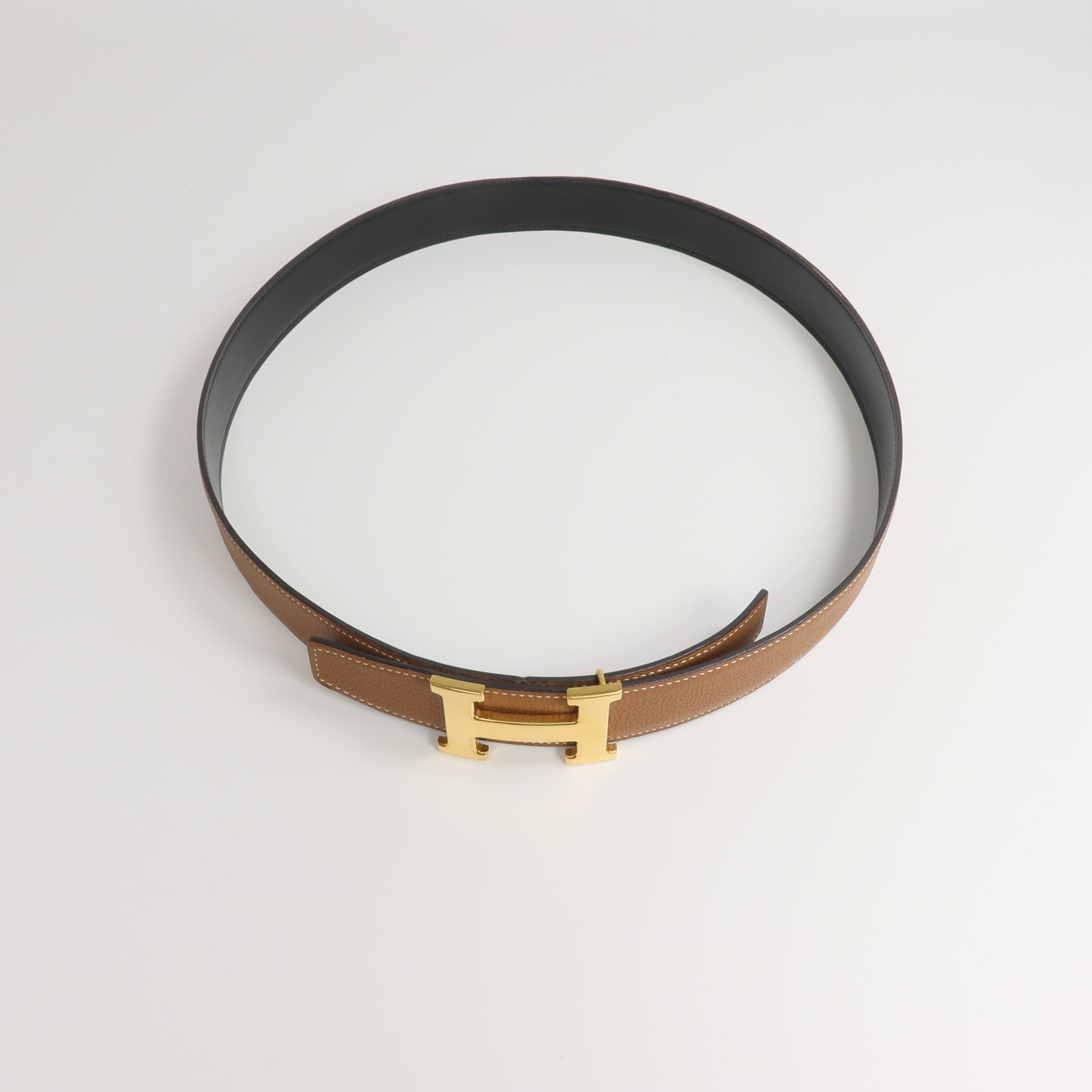 HERMES Clemence/Box Calf皮革Ceinture 5382皮帶Noir/Gold
