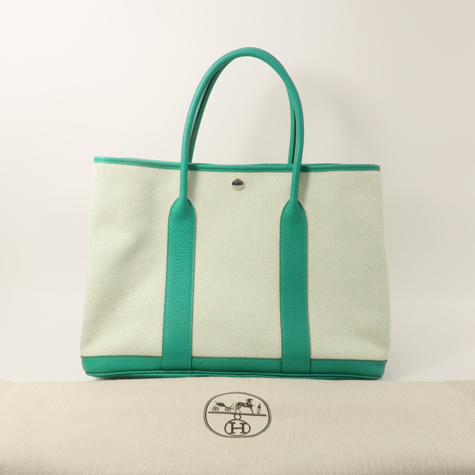 HERMES Negonda皮革/Canvas Garden Party PM手挽袋Menthe