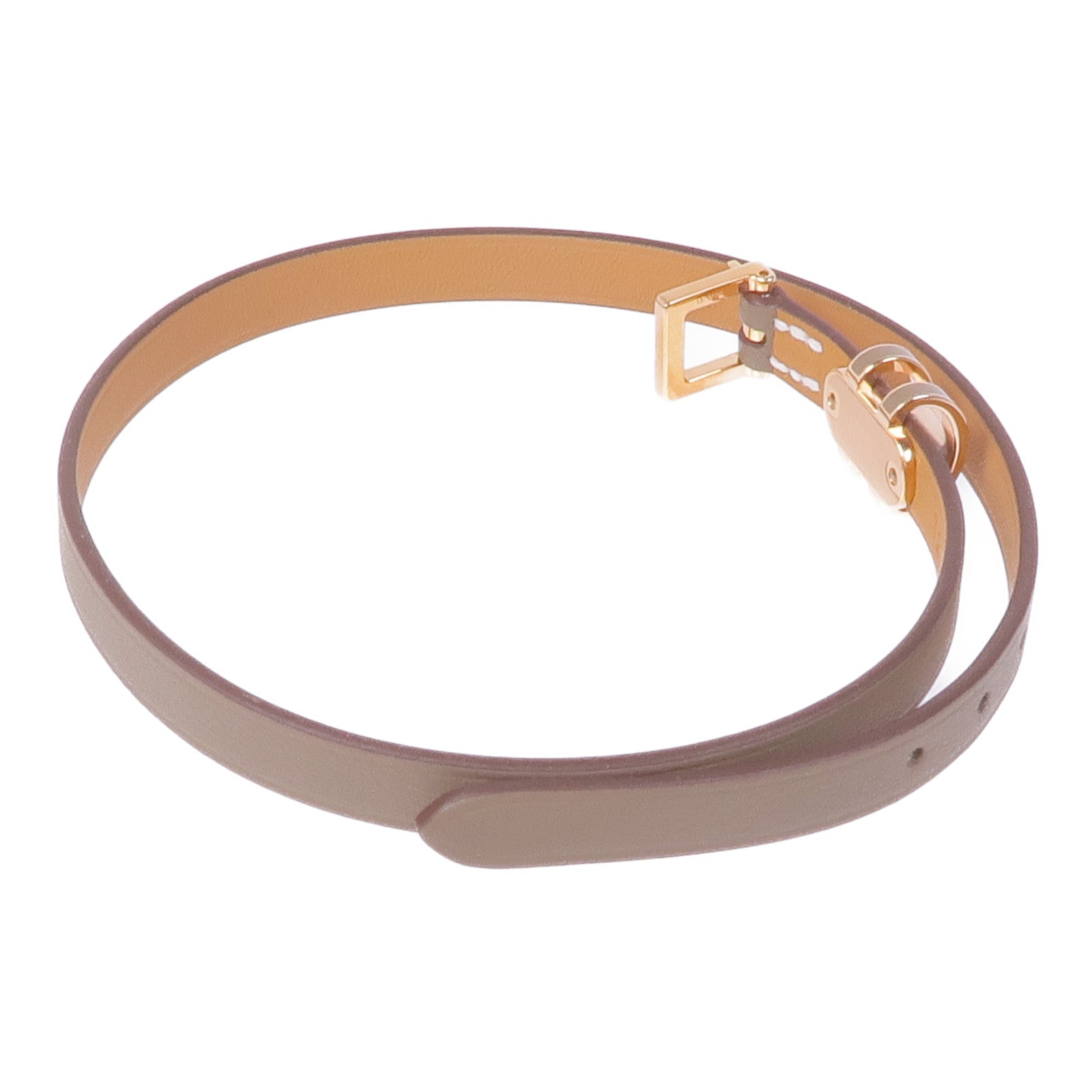 HERMES 皮革Pop H Double Tour Bracelet金扣手帶Etoupe