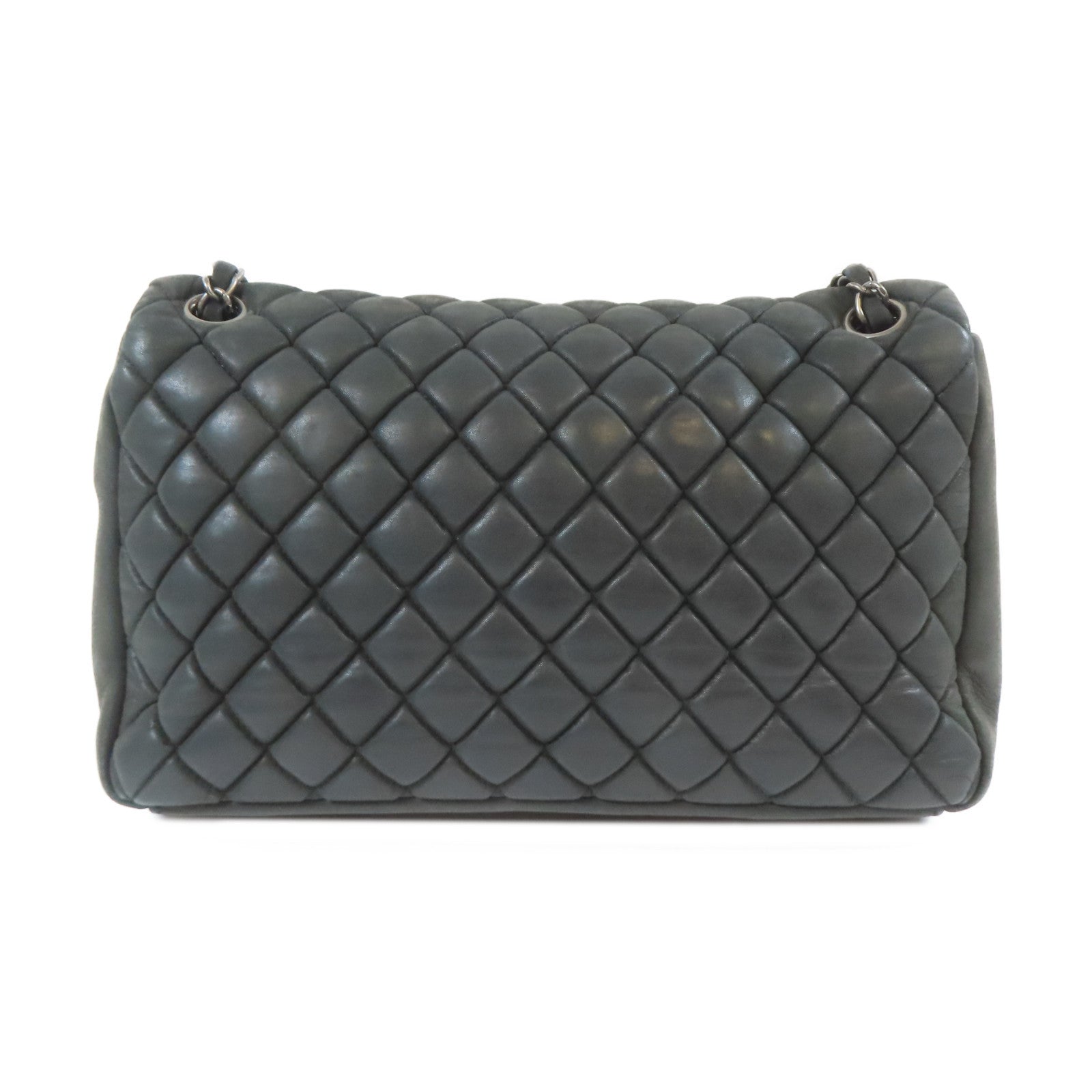 CHANEL 【激減優惠】菱格牛皮皮革Chain Shoulder Bag銀扣鏈帶肩背袋灰色
