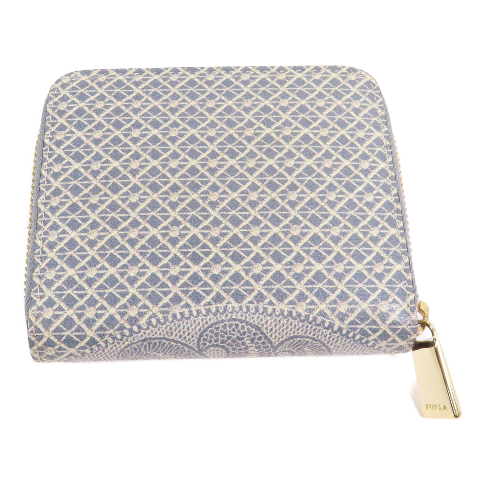 Furla 牛皮皮革Small Round Wallet金扣拉鏈短錢包