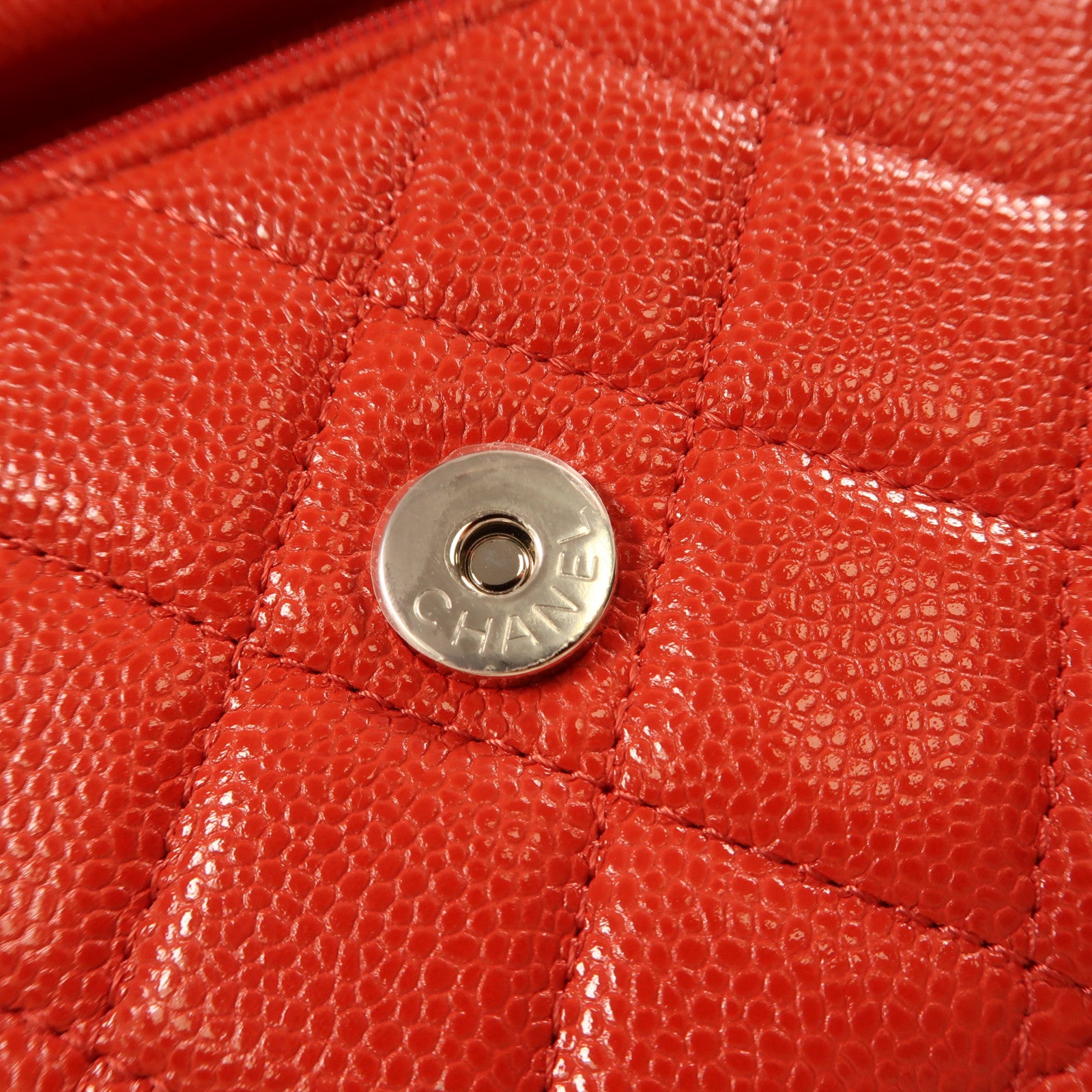 CHANEL 牛皮皮革Chain Shoulder銀扣鏈帶肩背袋紅色