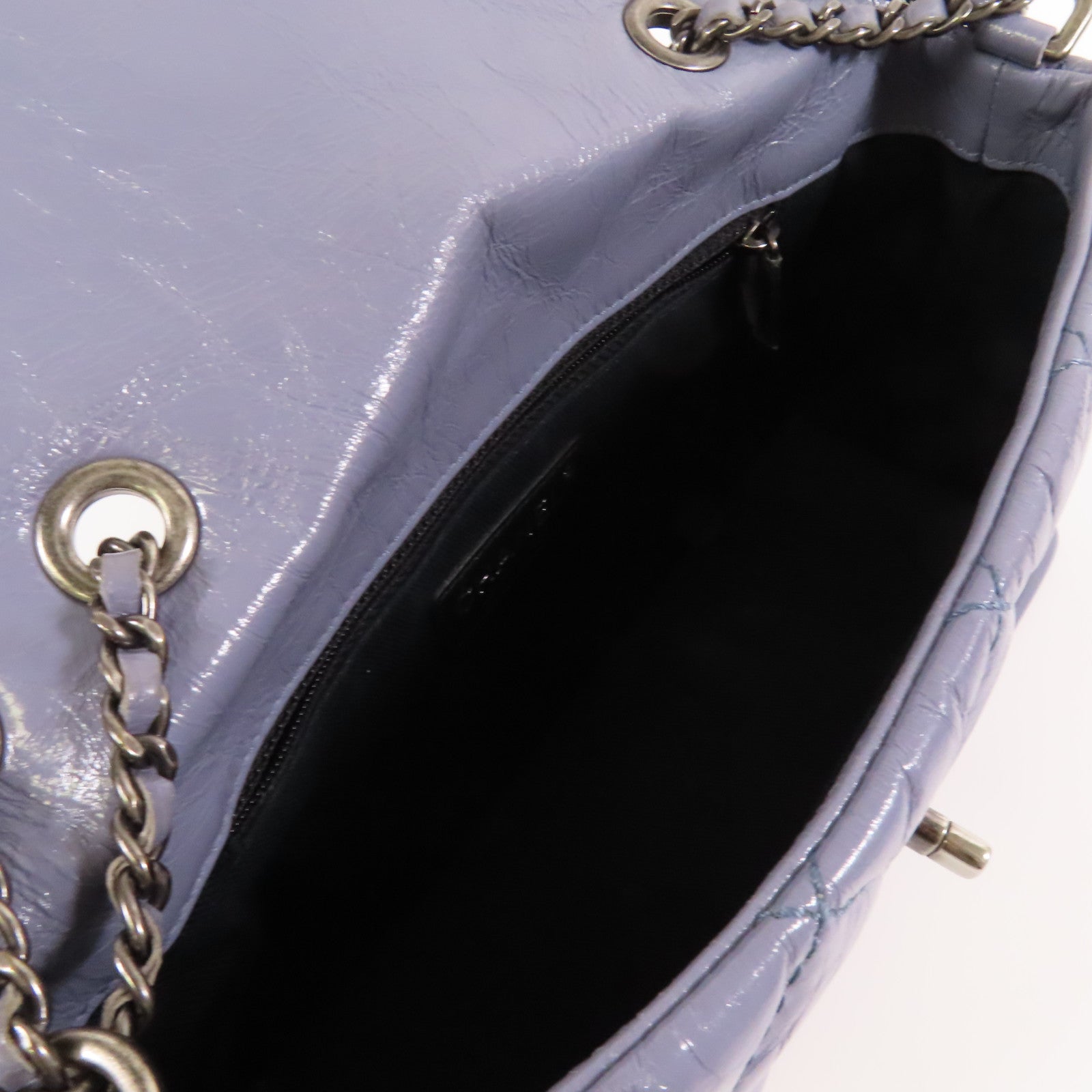 CHANEL 【激減優惠】菱格皮革Chain Shoulder銀扣鏈帶肩背袋灰色