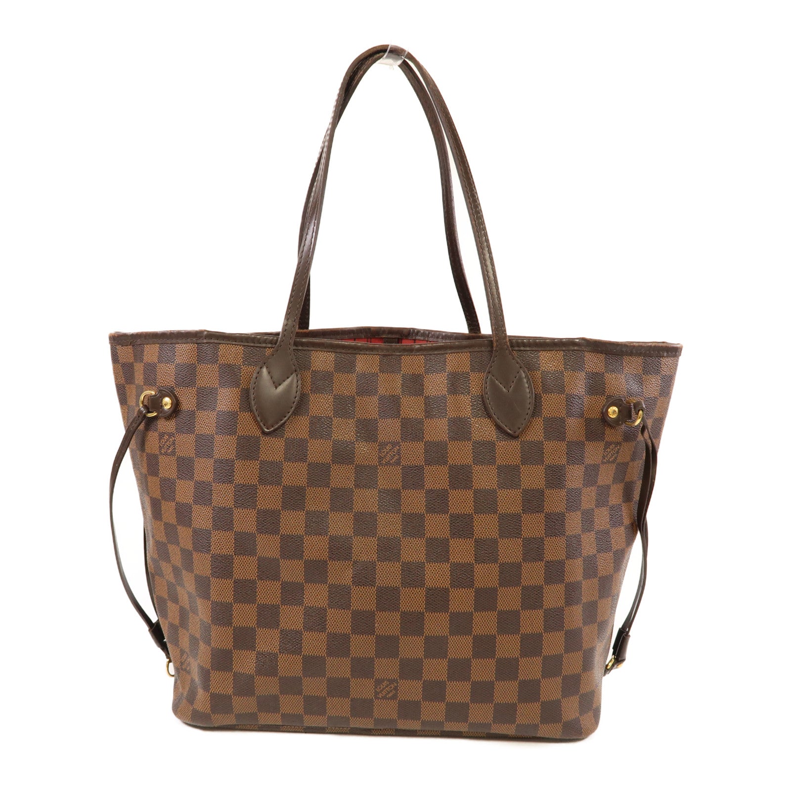 LOUIS VUITTON Damier Ebene Neverfull MM金扣手挽袋啡色