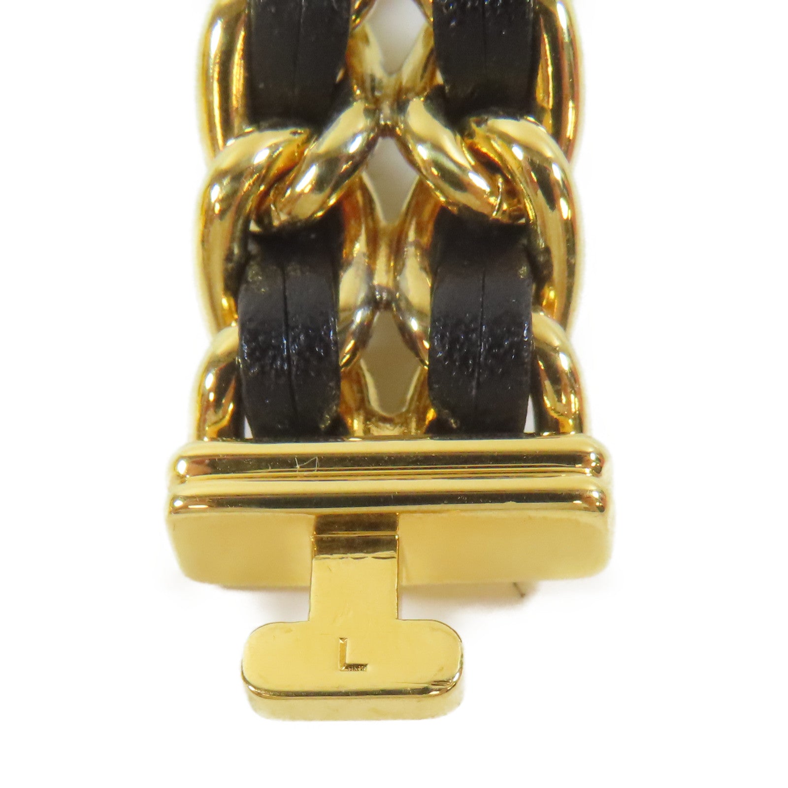 CHANEL Premiere L鍍金/皮革手錶自動機芯黑色#16.25cm