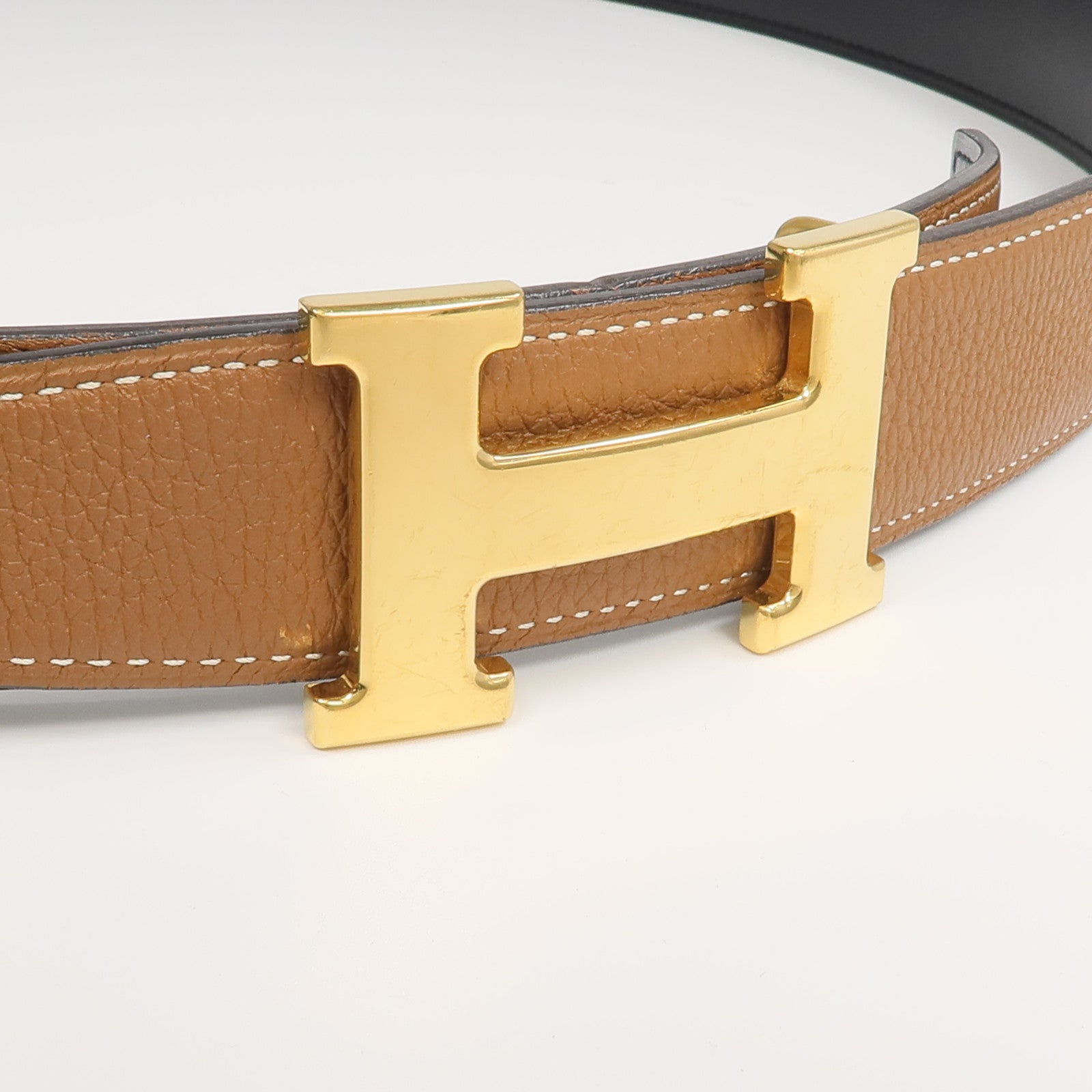 HERMES Clemence/Box Calf皮革Ceinture 5382皮帶Noir/Gold