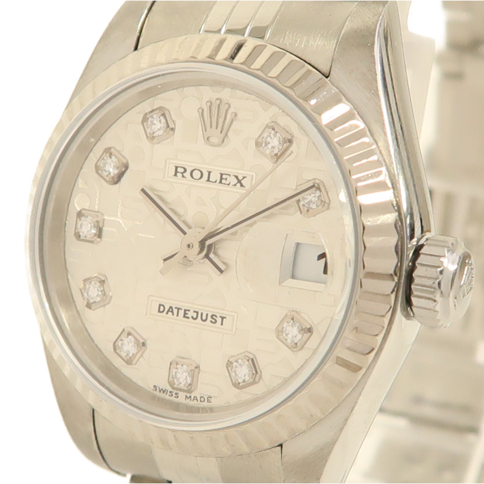 ROLEX Datejust 18K白金/不鏽鋼/鑽石手錶自動機芯銀色