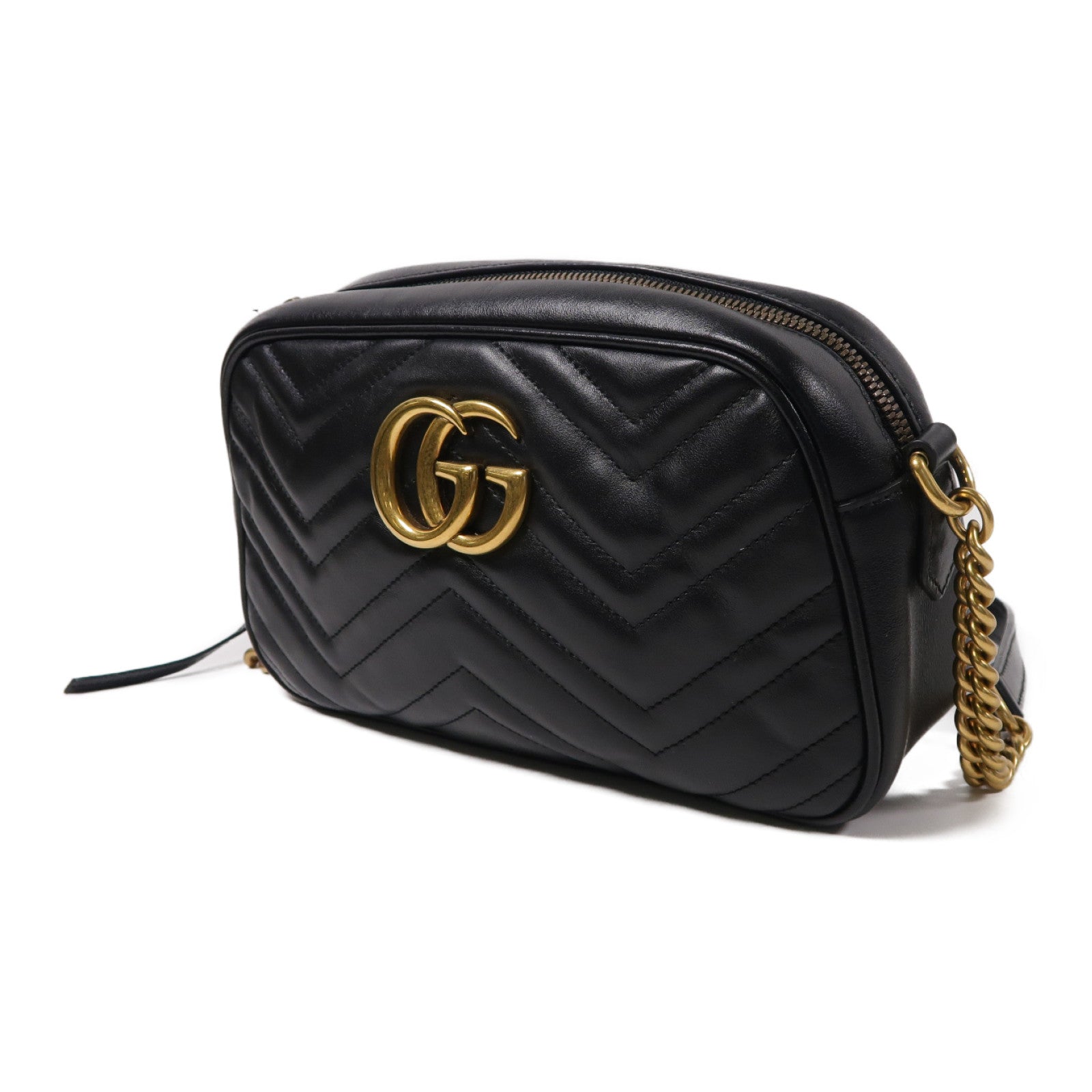 GUCCI 牛皮皮革GG Marmont Chain Shoulder Bag金扣肩背袋黑色