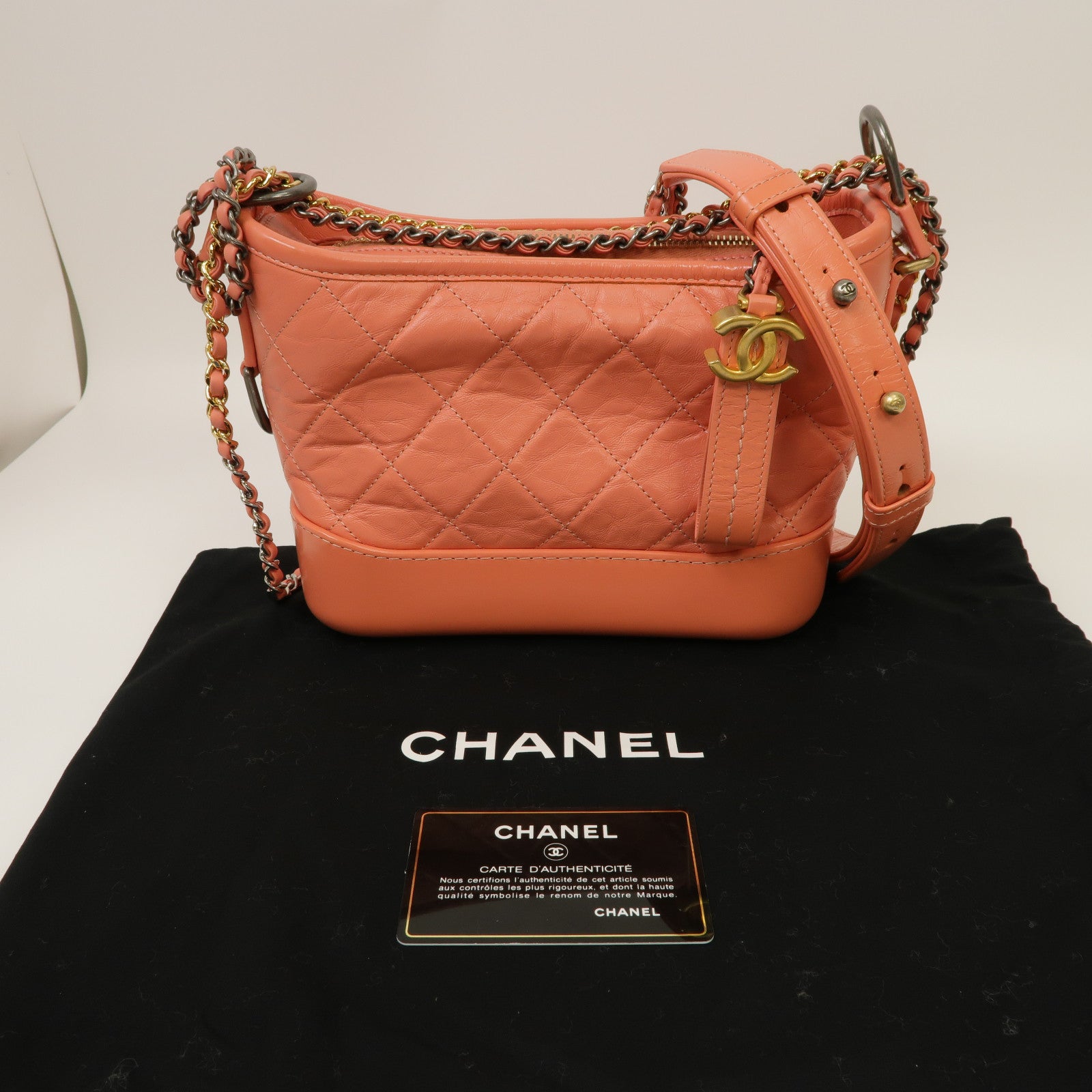 CHANEL 【激減優惠】菱格皮革Gabrielle金扣鏈帶肩背袋粉紅色