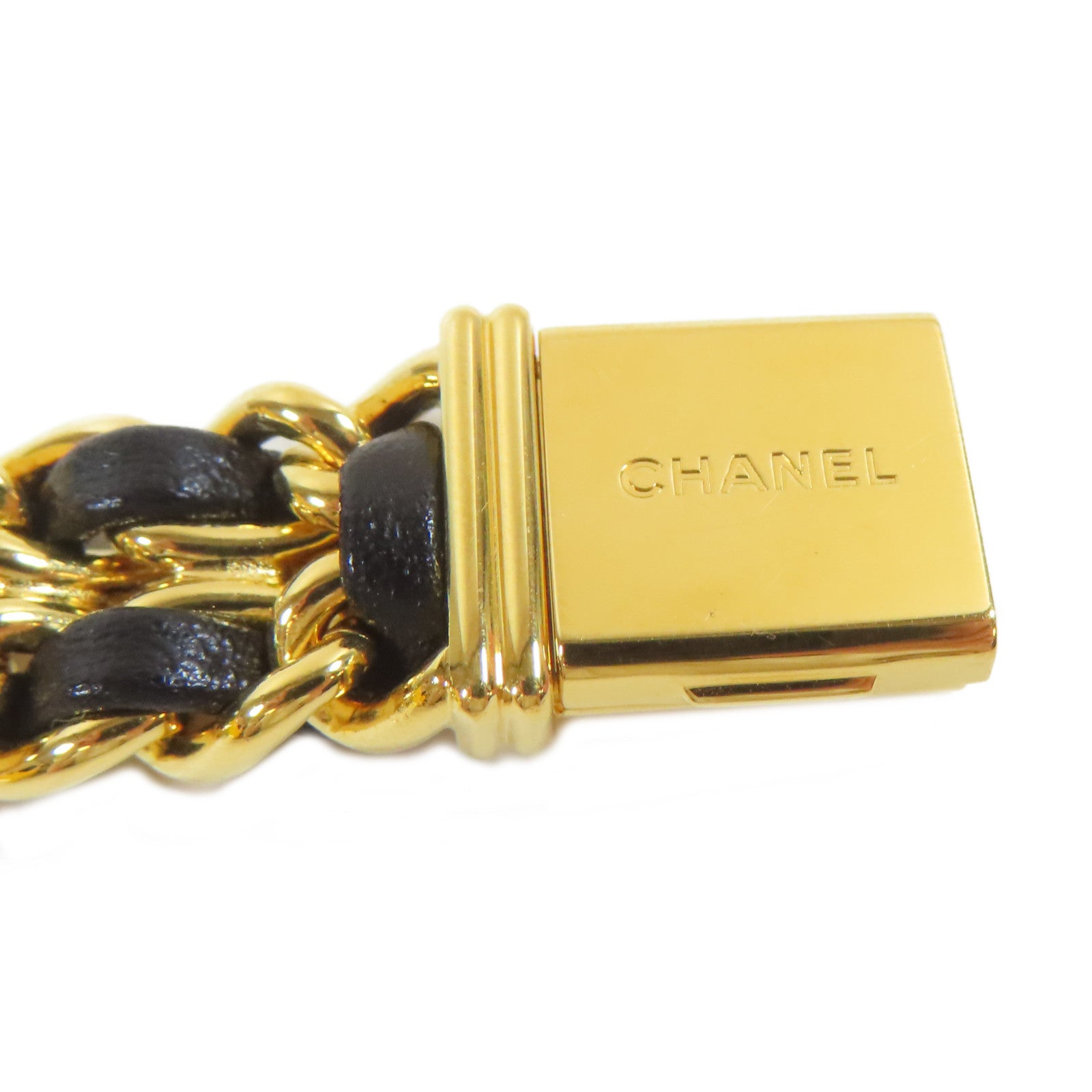 CHANEL Premiere L鍍金/皮革手錶自動機芯黑色#16.25cm
