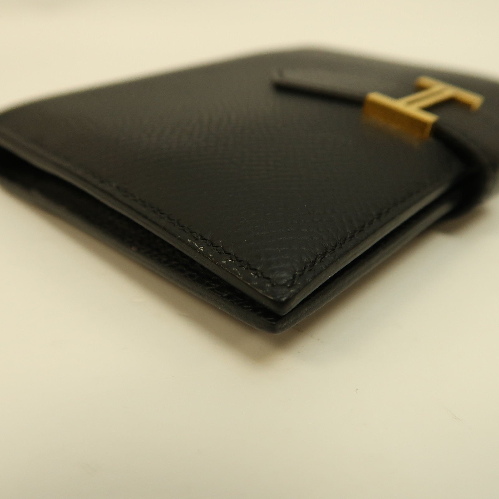 HERMES Epsom皮革Bearn Compact Wallet金扣錢包黑色