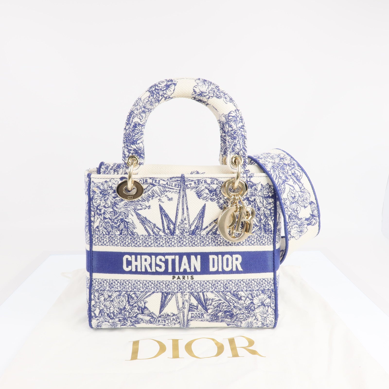 Dior 帆布Lady Dior金扣手挽肩背兩用袋