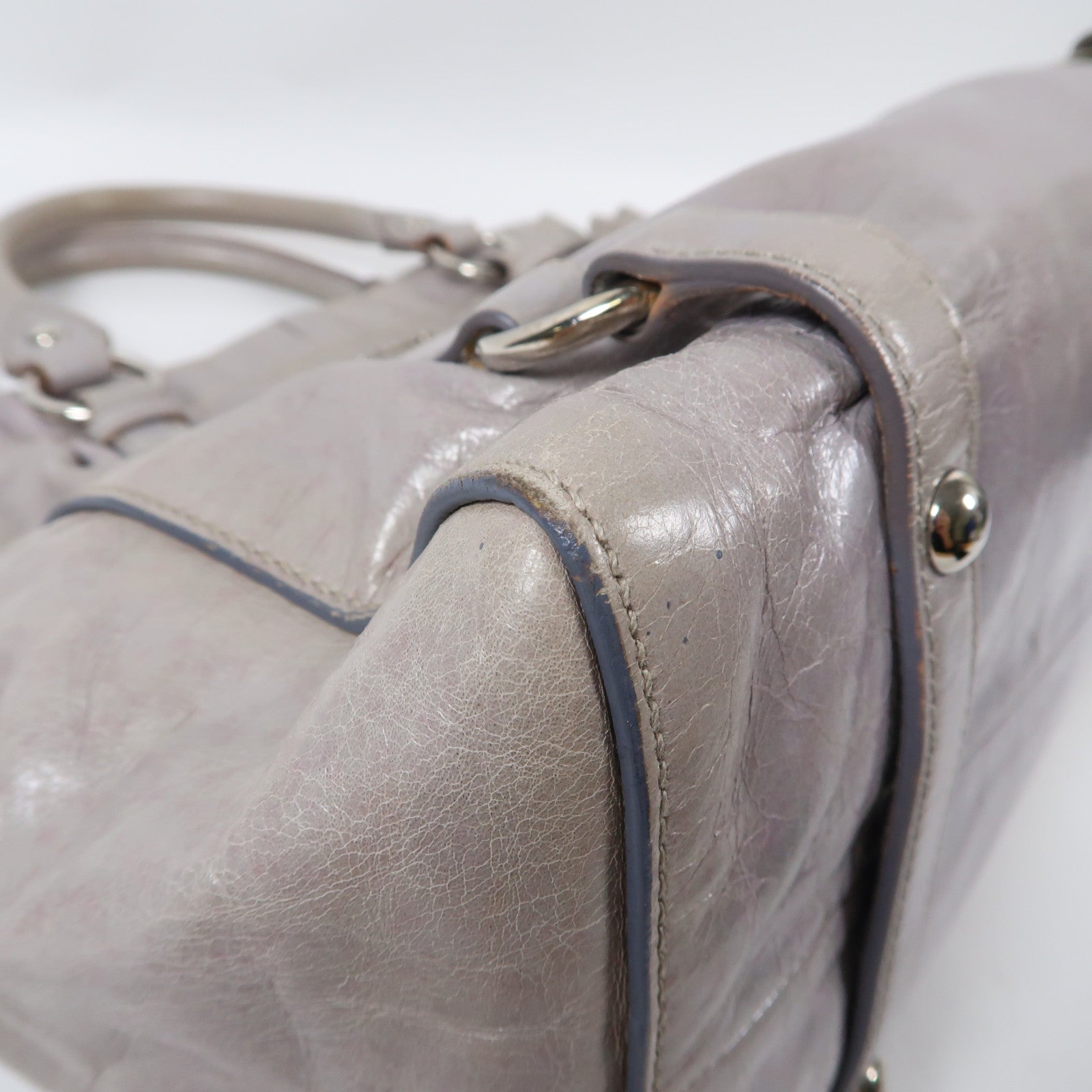 Miu Miu 牛皮皮革2 Way Shoulder Bag銀扣手挽肩背兩用袋灰色