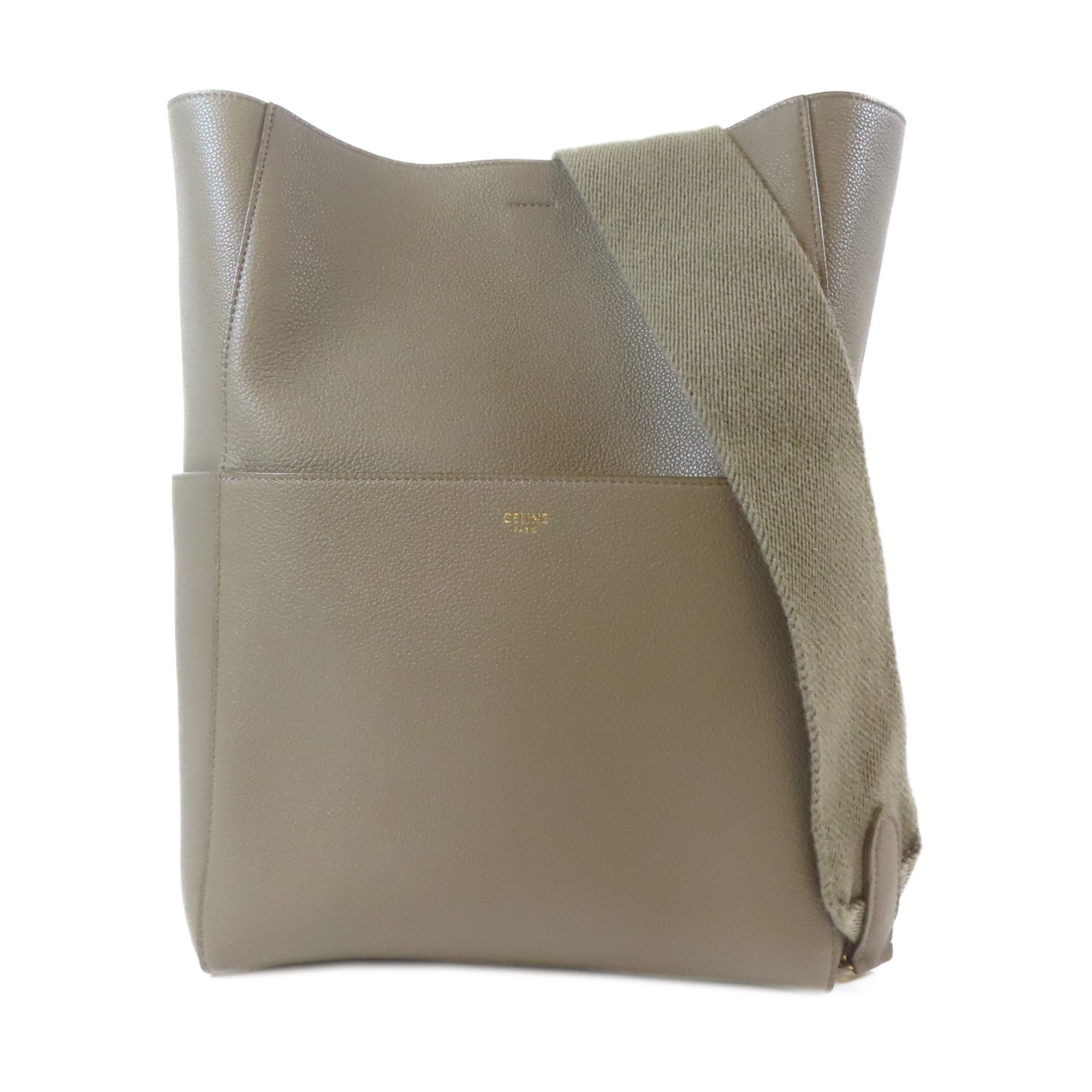 CELINE 牛皮皮革Sangle Bucket金扣肩背袋灰色
