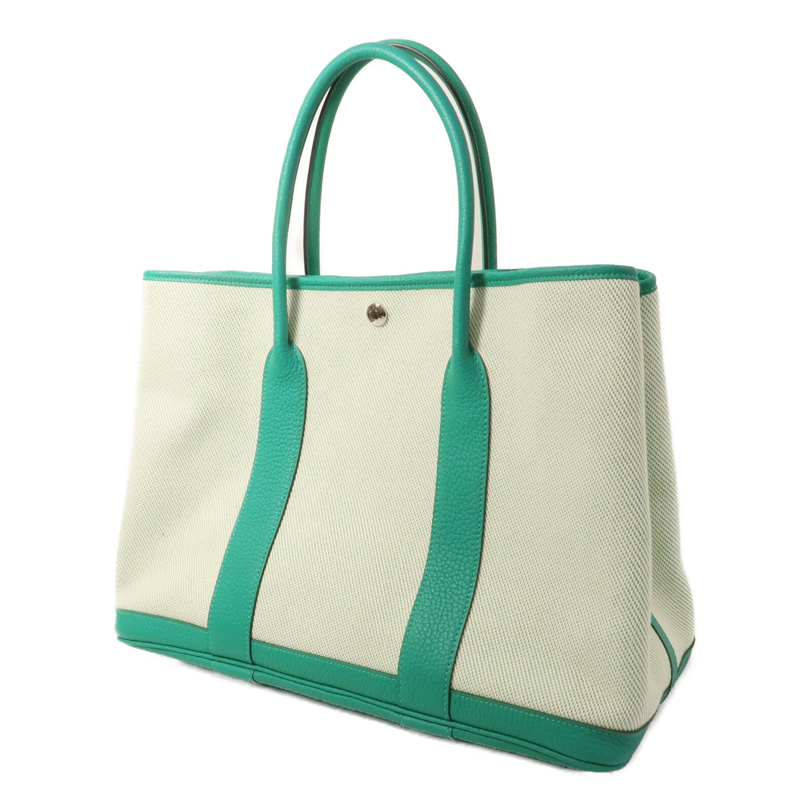 HERMES Negonda皮革/Canvas Garden Party PM手挽袋Menthe