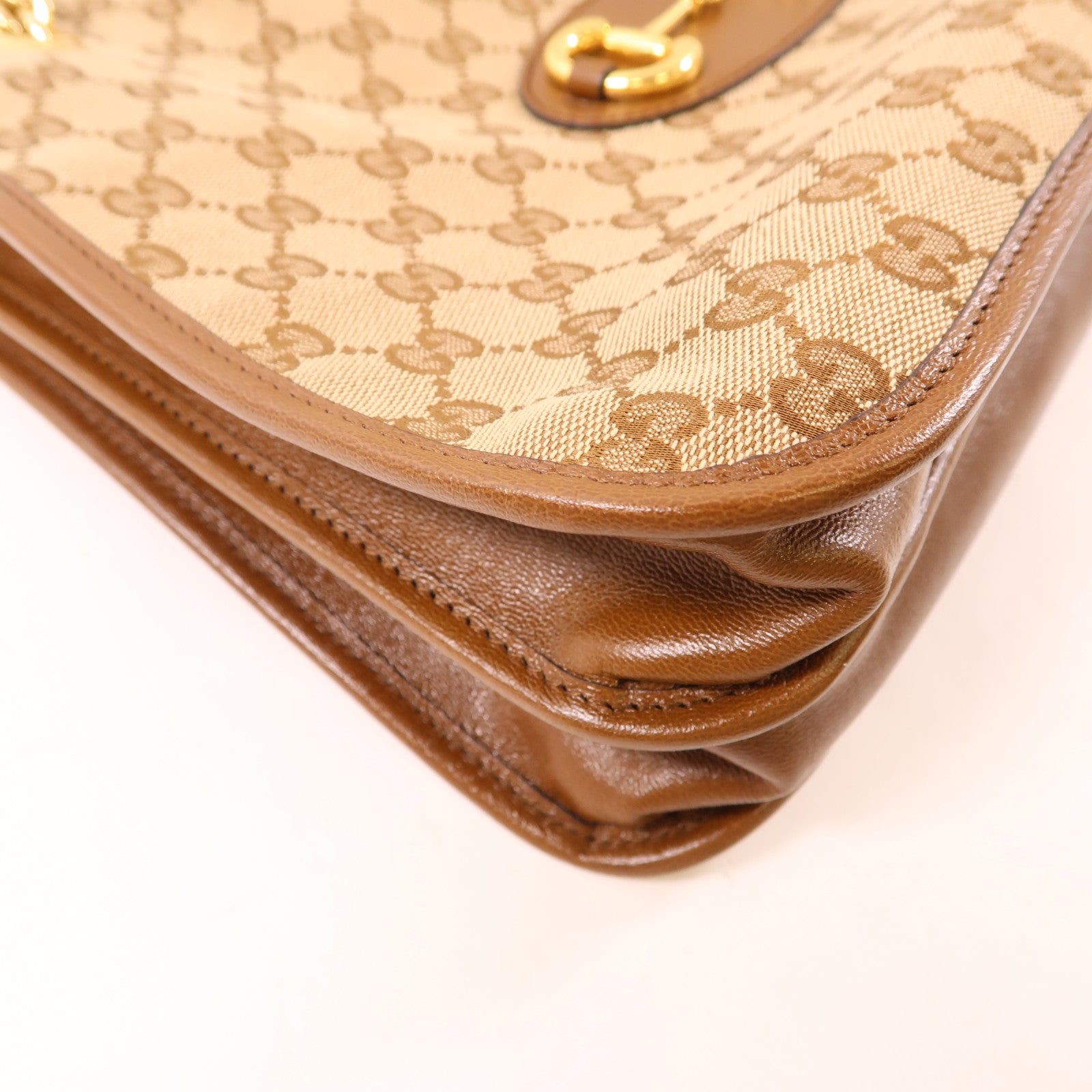 GUCCI GHW Horsebit 2 Way Shoulder Tote Bag 621144 GG Canvas Leather Brown