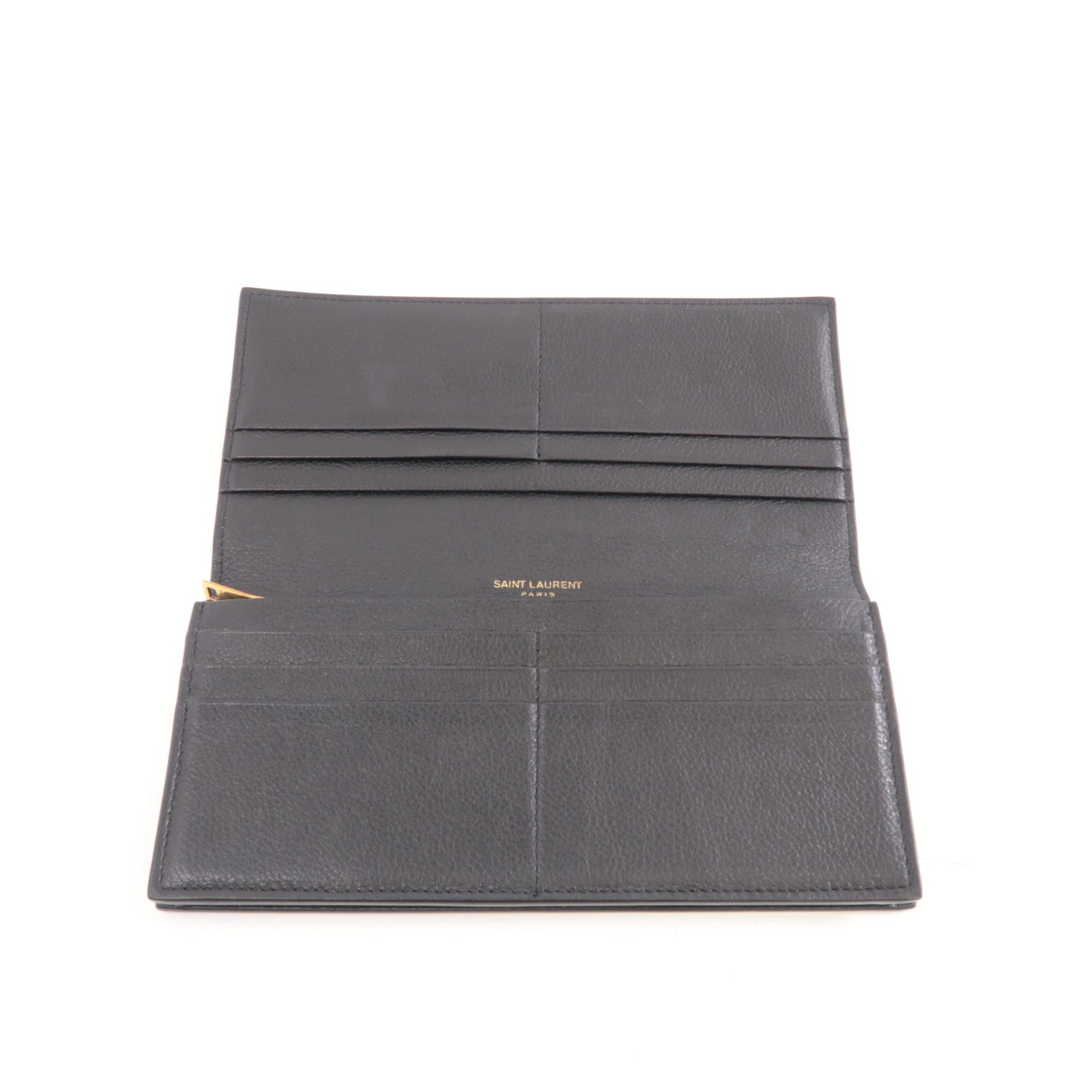 YVES SAINT LAURENT 牛皮皮革Tiny Long Wallet金扣長錢包黑色