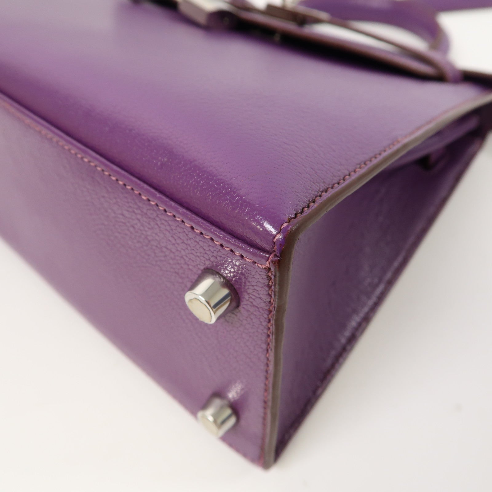 HERMES Chevre皮革Kelly 25銀扣手挽肩背兩用袋紫色